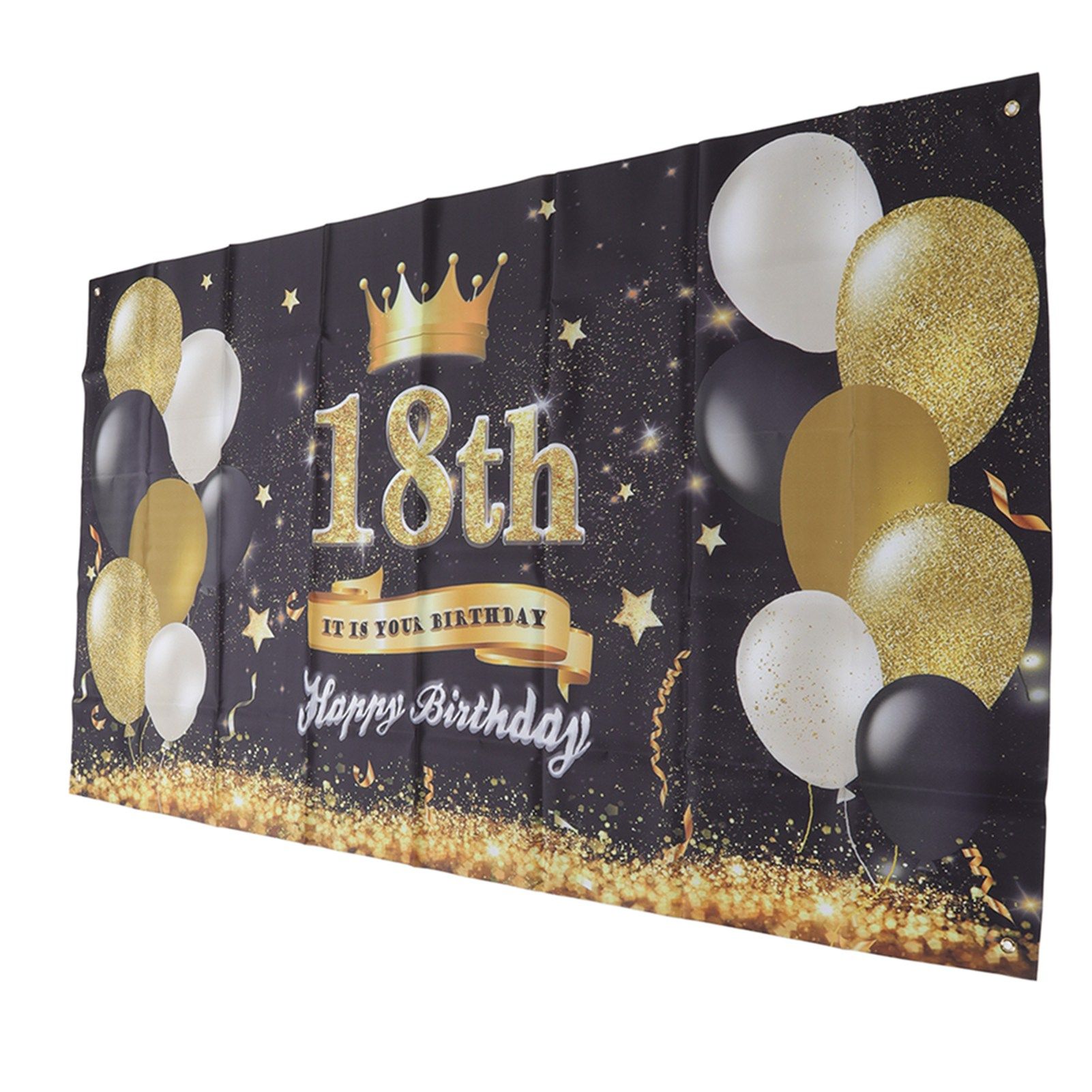 Happy 18th Birthday Backdrop Black Gold 180x99cm Reusable Happy Birthday Decorations with 4 Grommets - Image 5
