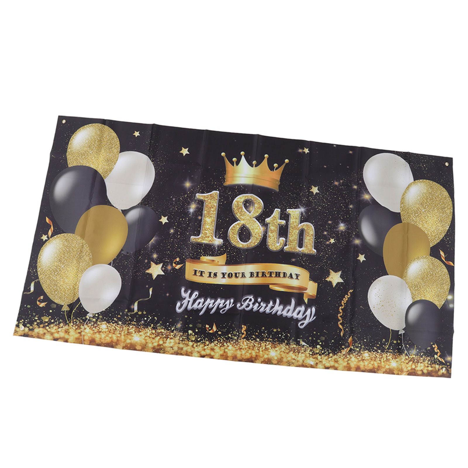 Happy 18th Birthday Backdrop Black Gold 180x99cm Reusable Happy Birthday Decorations with 4 Grommets - Image 8