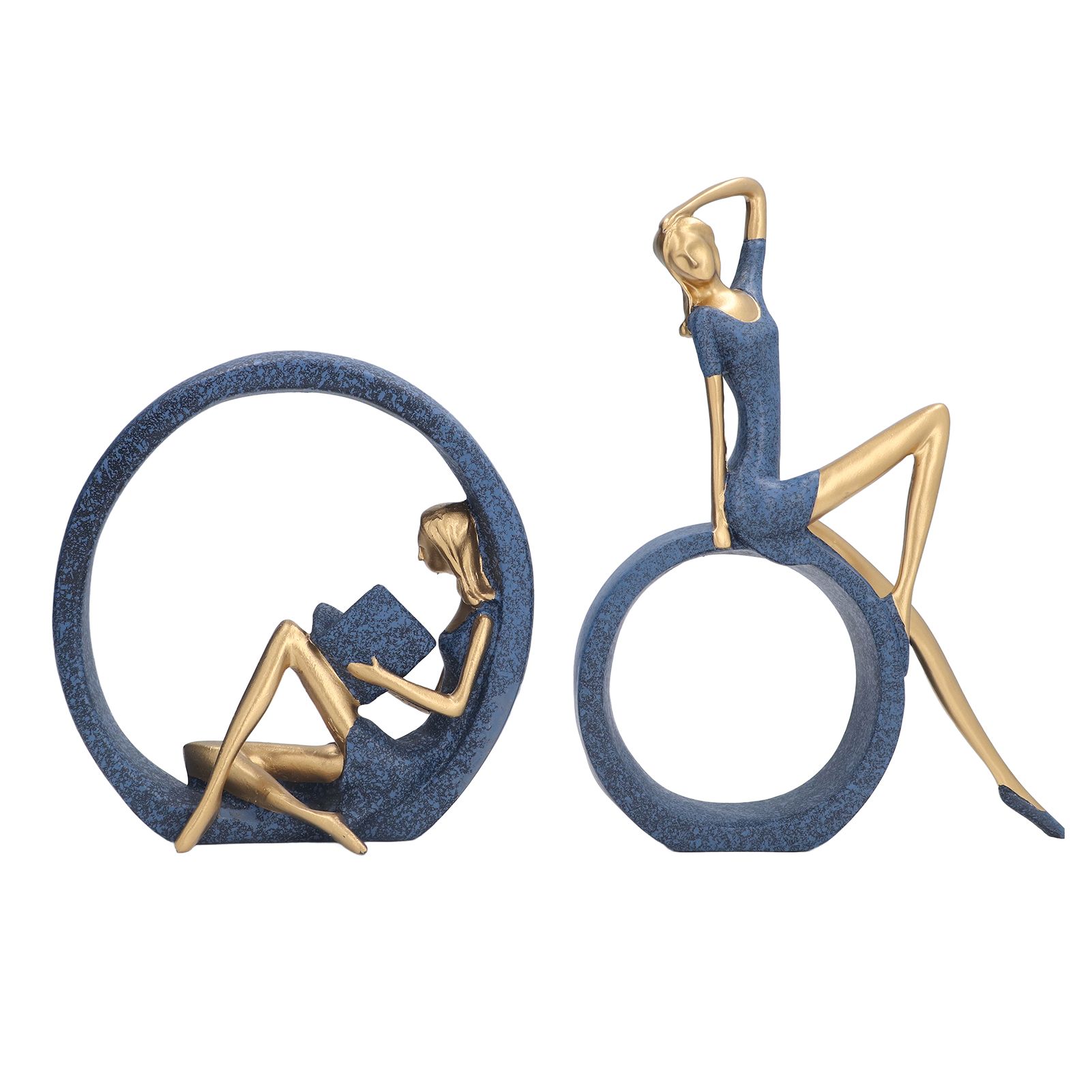 2pcs Reading Woman Sculpture Yoga Girl Statue Resin Hand Crafted Vivid Shape Resin Decoration for Office Desktop Hallway - Image 1