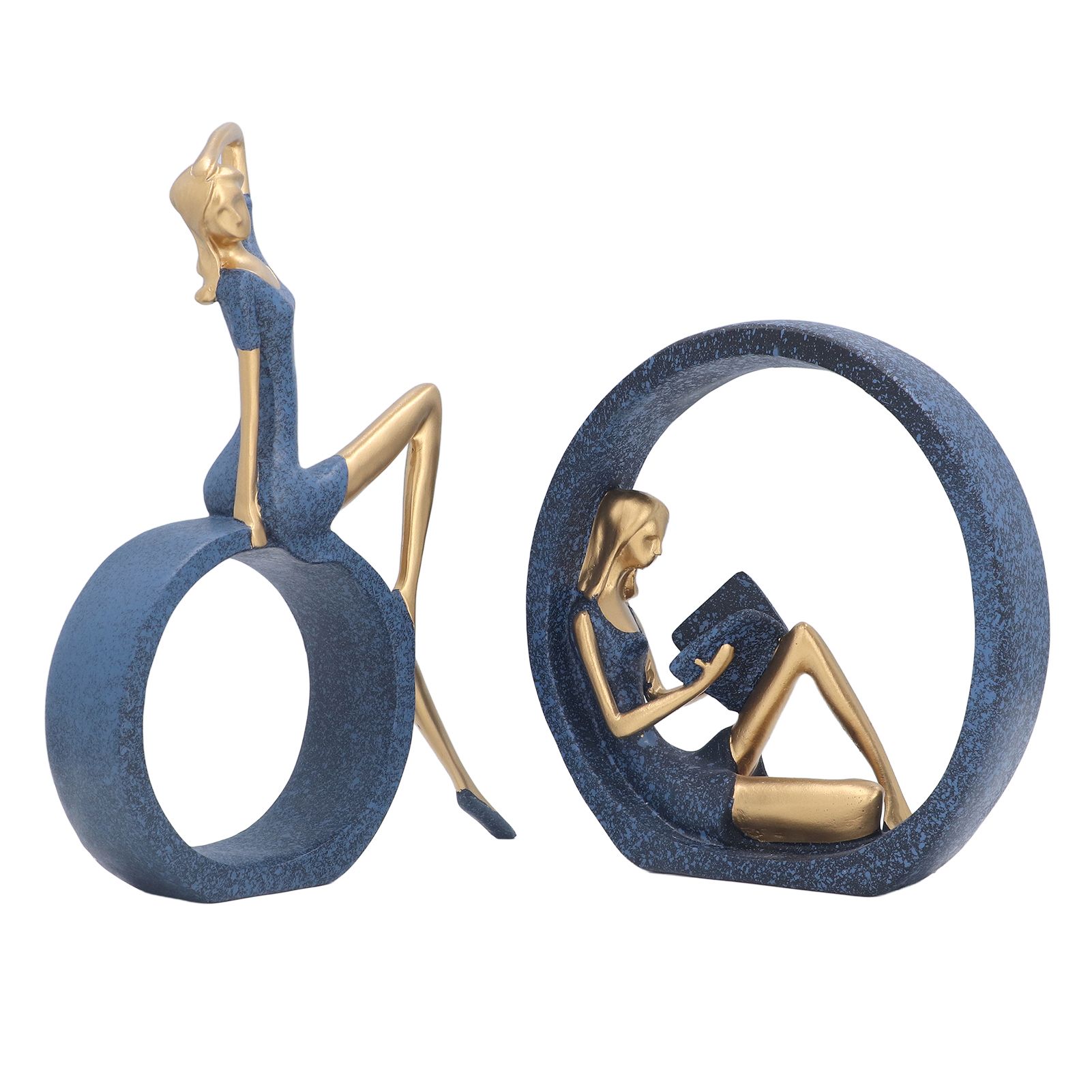2pcs Reading Woman Sculpture Yoga Girl Statue Resin Hand Crafted Vivid Shape Resin Decoration for Office Desktop Hallway - Image 2