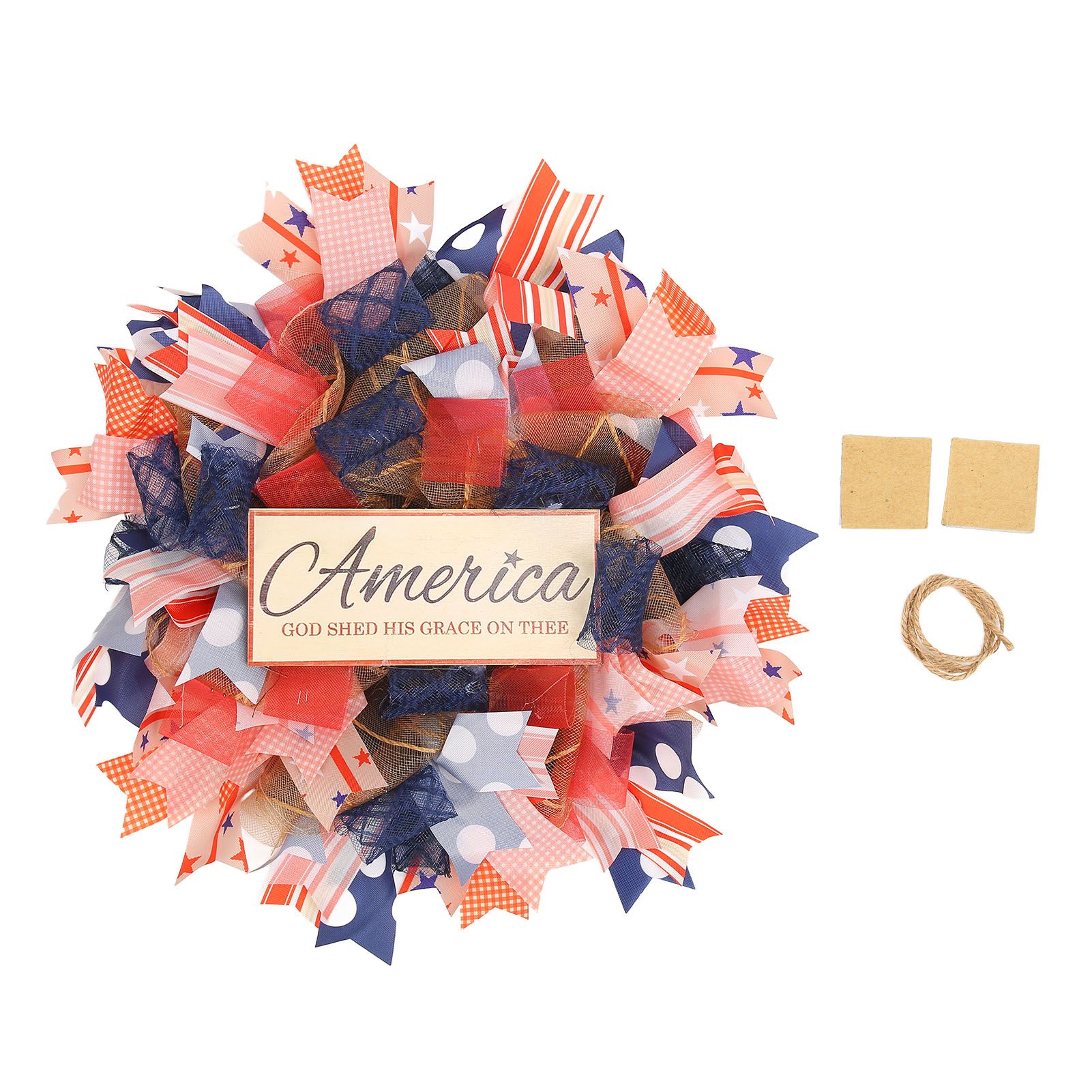 Independence Day Wreath Hand Knitted Wall Hanging Pendant with Hemp Rope for Home Decoration - Image 1
