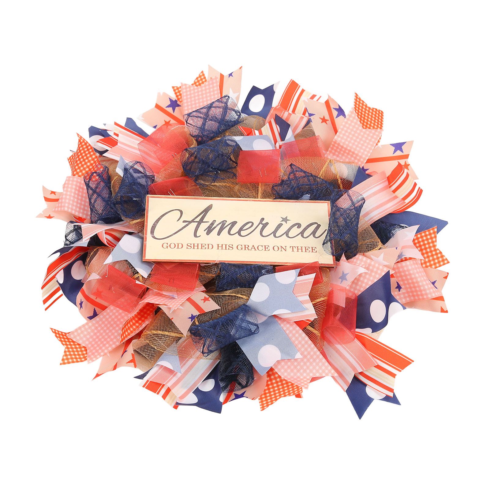 Independence Day Wreath Hand Knitted Wall Hanging Pendant with Hemp Rope for Home Decoration - Image 3