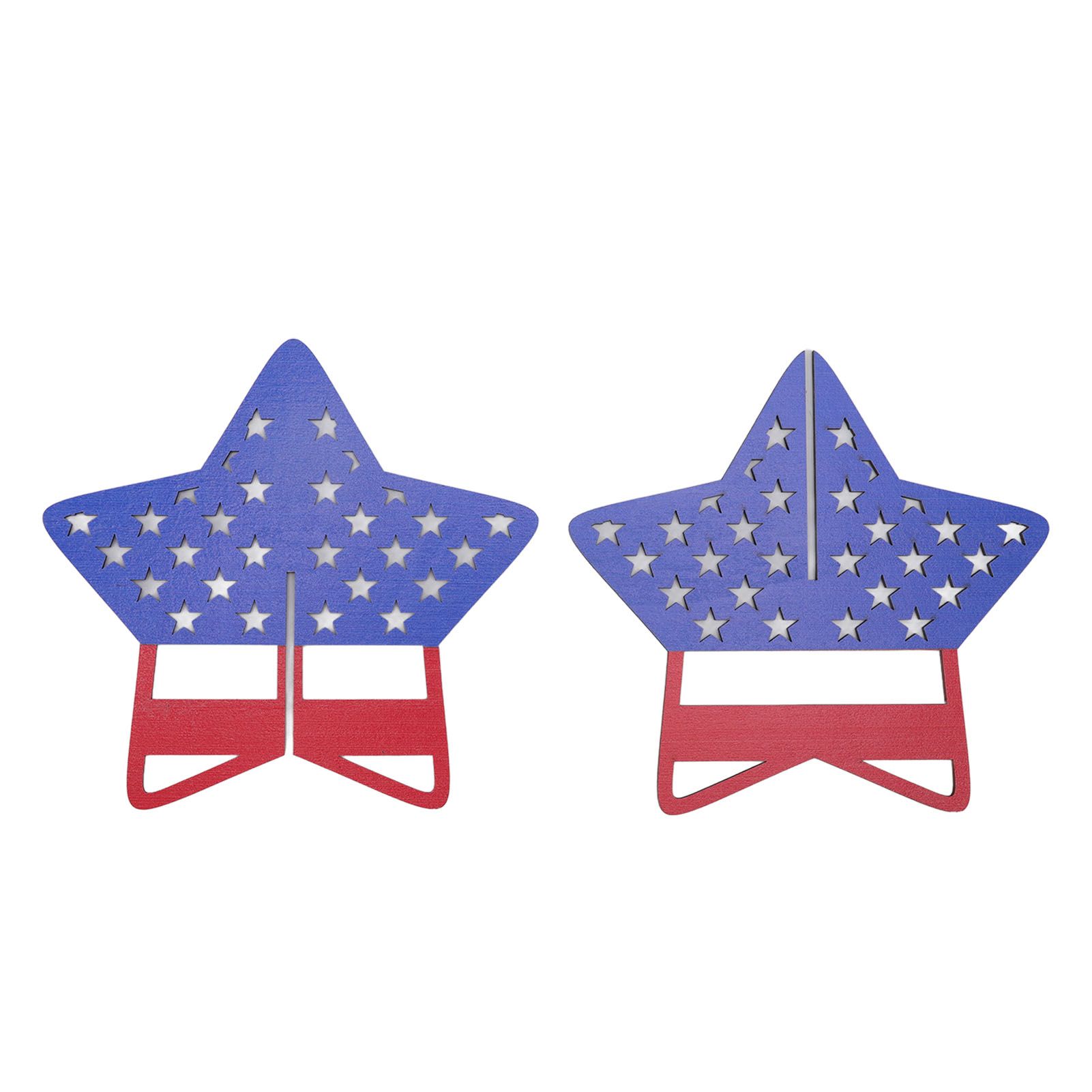 2Pcs Independence Day Wooden Star Blocks Patriotic Standing Decor 4th of July Tabletop Ornament - Image 2