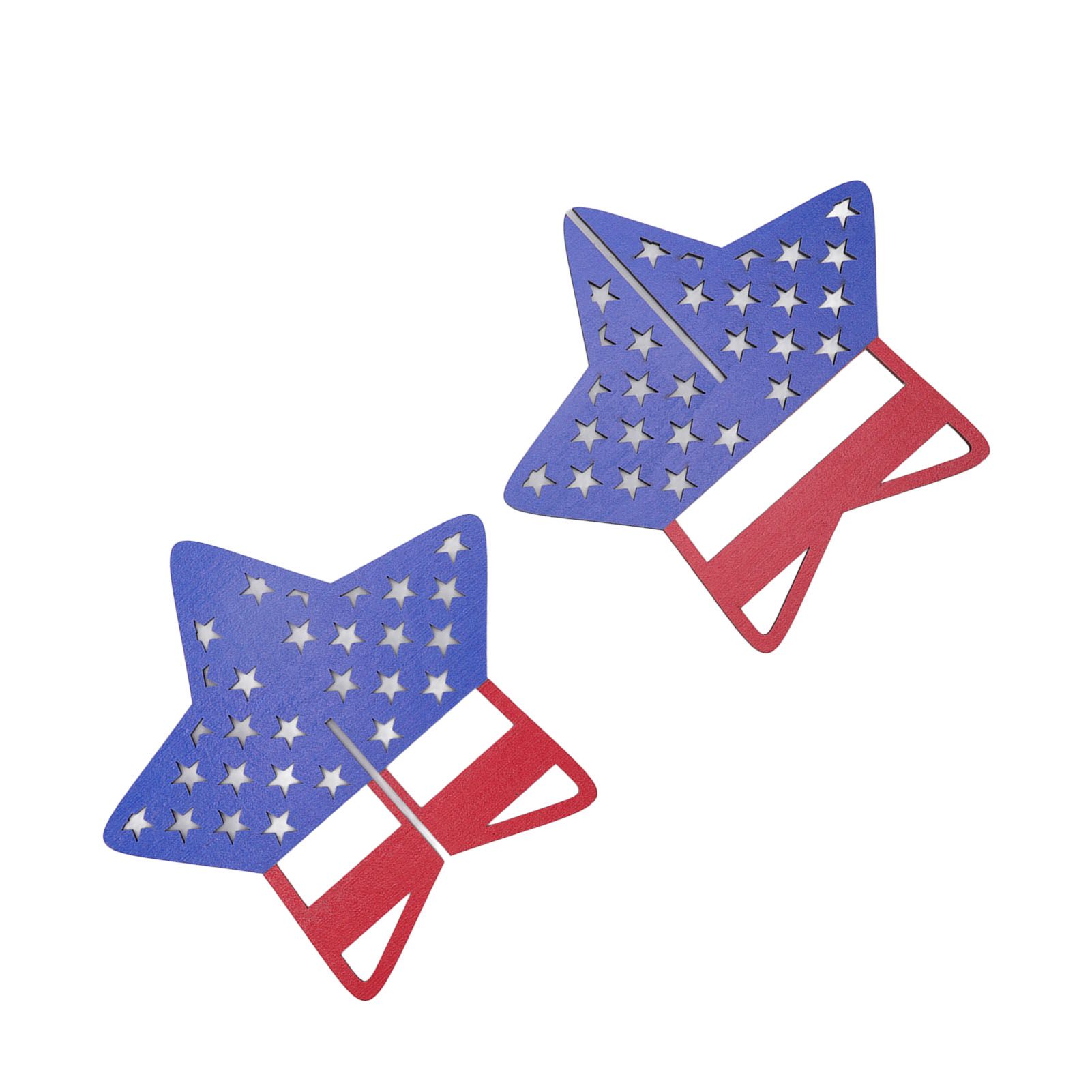 2Pcs Independence Day Wooden Star Blocks Patriotic Standing Decor 4th of July Tabletop Ornament - Image 3