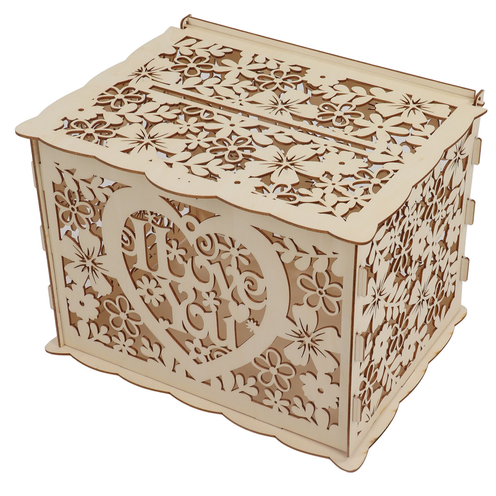 DIY Hollow Wooden Box Gift Card Money Case Wedding Reception Decoration Box Easy Assembly JM01192 Large - Image 2