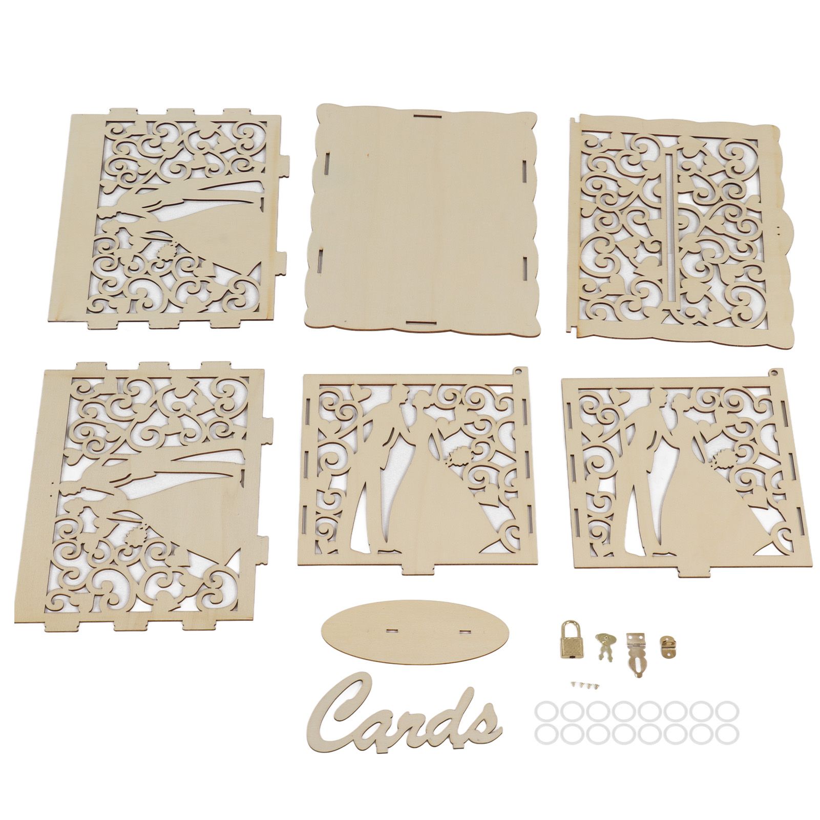 DIY Hollow Wooden Box Gift Card Money Case Wedding Reception Decoration Box Easy Assembly JM01777 Small - Image 1