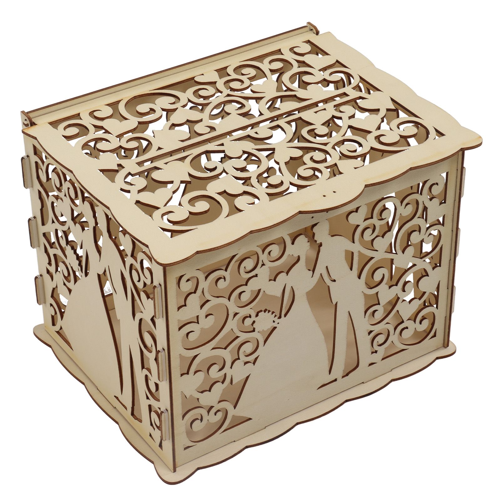 DIY Hollow Wooden Box Gift Card Money Case Wedding Reception Decoration Box Easy Assembly JM01777 Small - Image 2