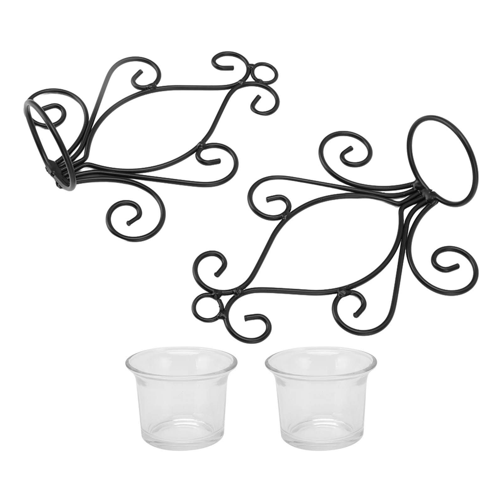 2 Set Candle Holder Wall Sconce European Style Swirl Iron Art Pattern Wall Mounted Candle Holder with Tray for Bedroom - Image 2