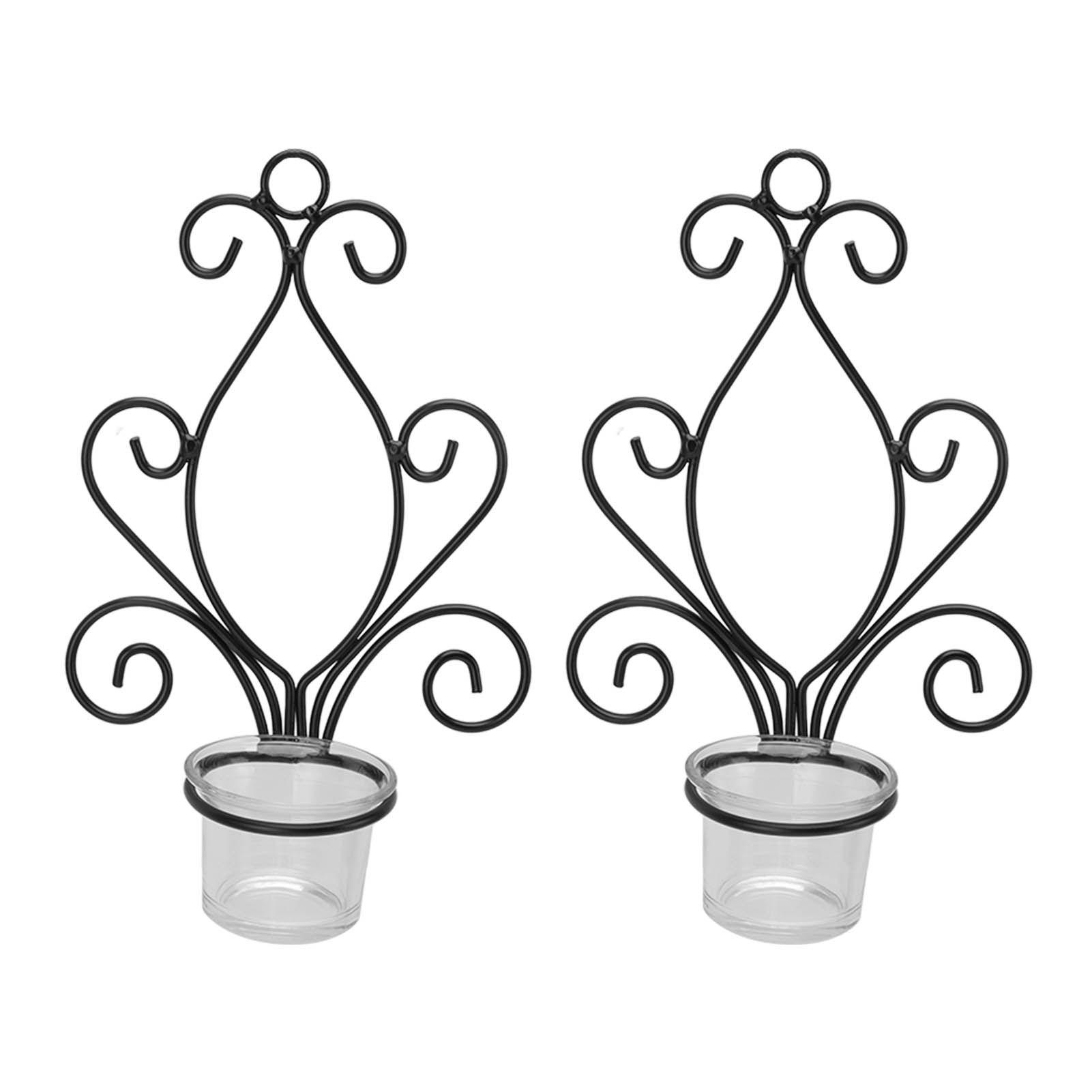 2 Set Candle Holder Wall Sconce European Style Swirl Iron Art Pattern Wall Mounted Candle Holder with Tray for Bedroom - Image 3