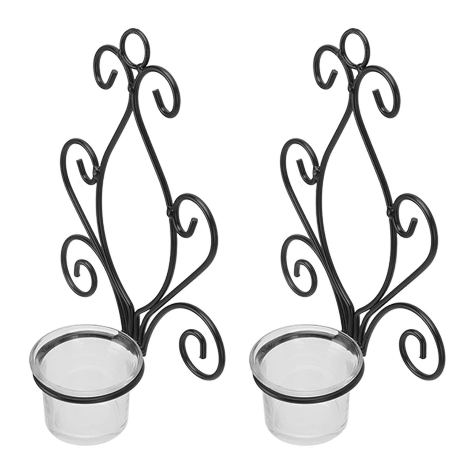 2 Set Candle Holder Wall Sconce European Style Swirl Iron Art Pattern Wall Mounted Candle Holder with Tray for Bedroom - Image 4