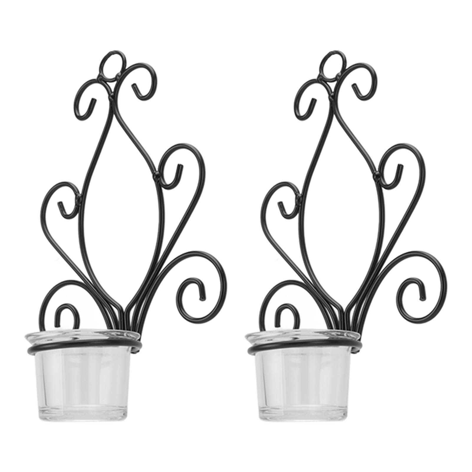 2 Set Candle Holder Wall Sconce European Style Swirl Iron Art Pattern Wall Mounted Candle Holder with Tray for Bedroom - Image 5