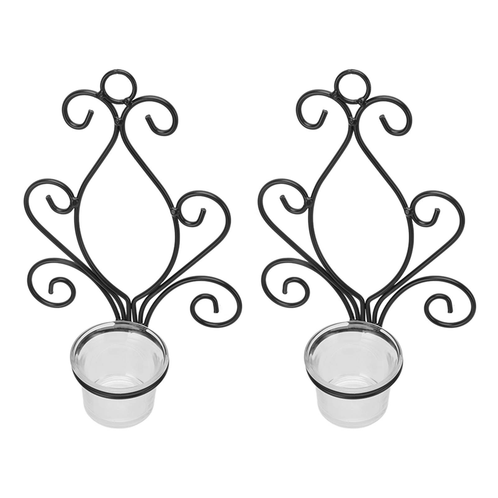2 Set Candle Holder Wall Sconce European Style Swirl Iron Art Pattern Wall Mounted Candle Holder with Tray for Bedroom - Image 7