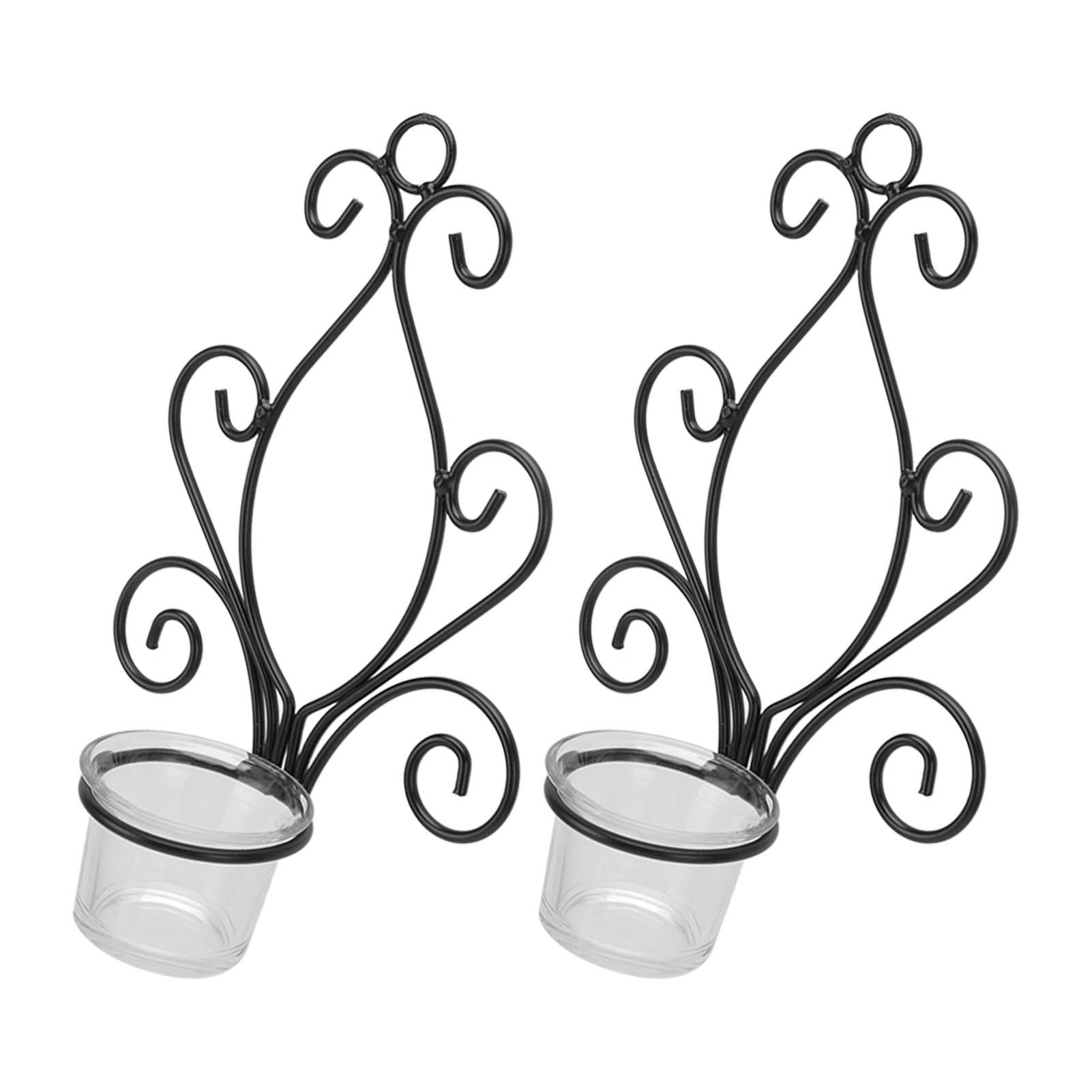 2 Set Candle Holder Wall Sconce European Style Swirl Iron Art Pattern Wall Mounted Candle Holder with Tray for Bedroom - Image 8
