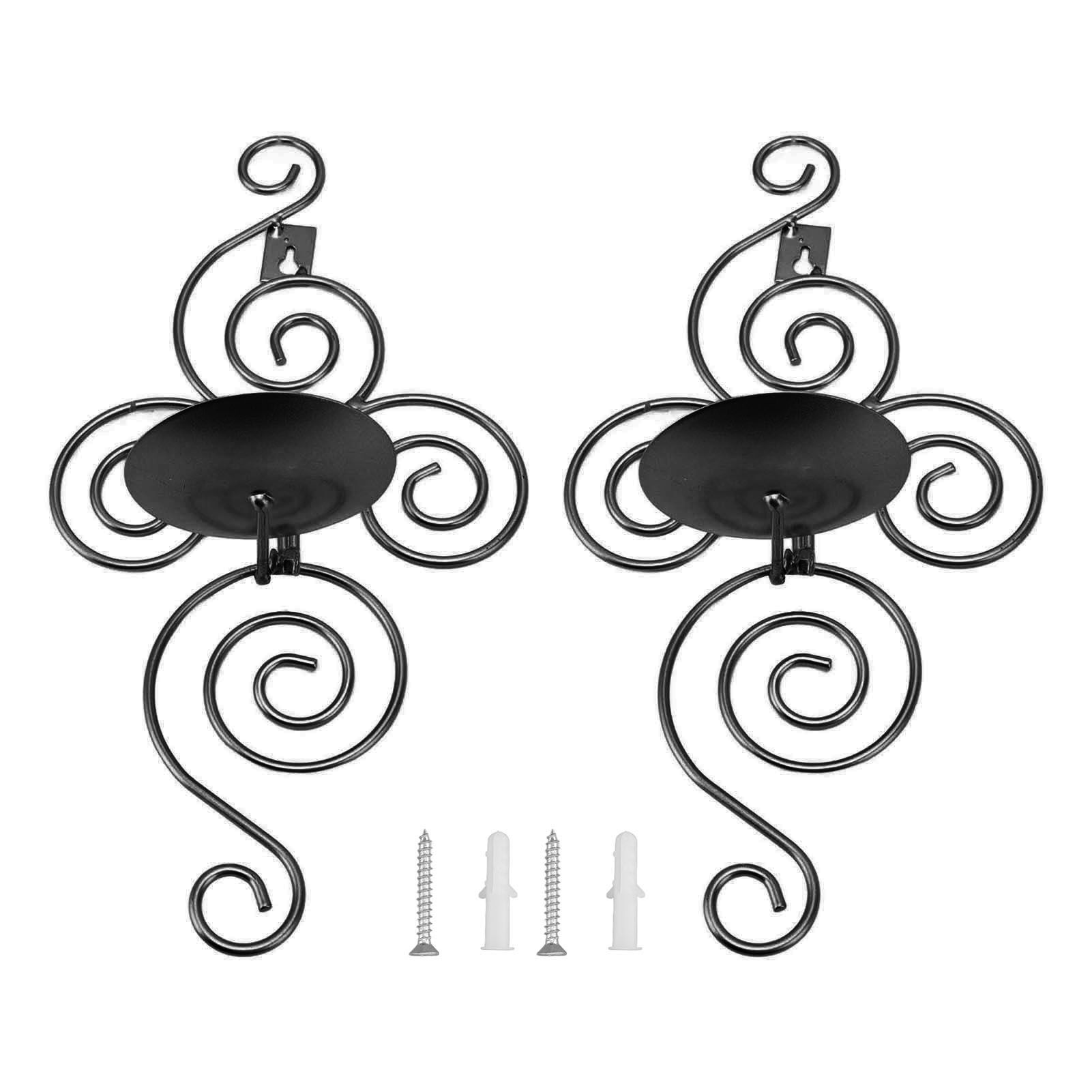 2 Sets Wall Candle Holder Foldable European Style Swirl Wrought Iron Wall Hanging Candlestick Holder Home Decoration Black - Image 1