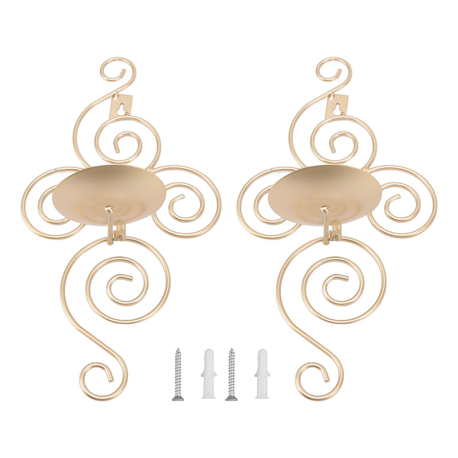 2 Sets Wall Candle Holder Foldable European Style Swirl Wrought Iron Wall Hanging Candlestick Holder Home Decoration Gold - Image 1
