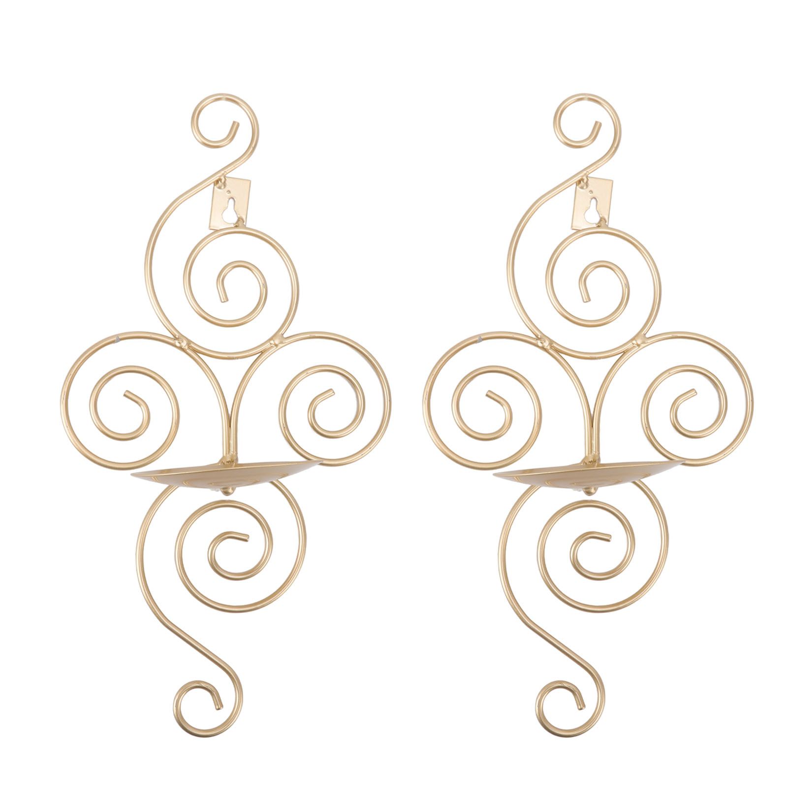 2 Sets Wall Candle Holder Foldable European Style Swirl Wrought Iron Wall Hanging Candlestick Holder Home Decoration Gold - Image 5