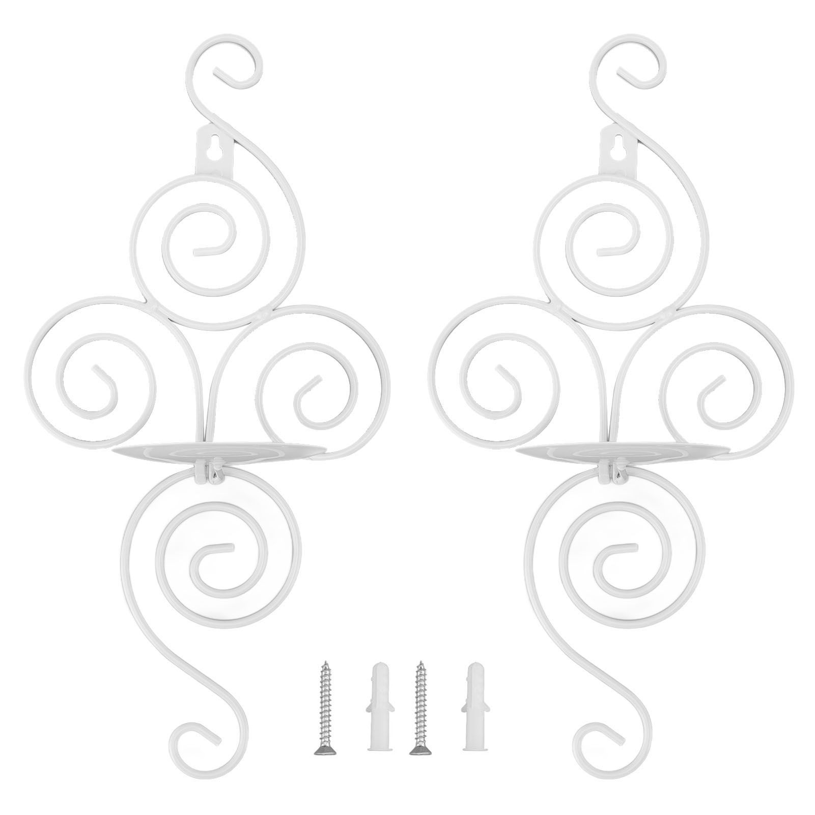 2 Sets Wall Candle Holder Foldable European Style Swirl Wrought Iron Wall Hanging Candlestick Holder Home Decoration White - Image 1