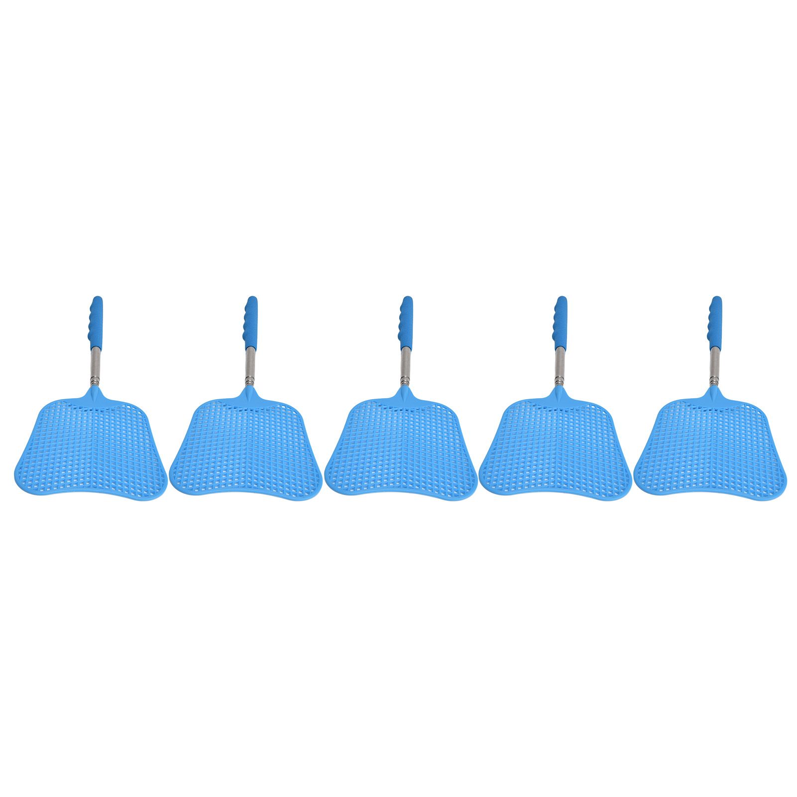 5Pcs Fly Swatter Blue Lightweight Flexible Convenient Thickened Fly Racket with Retractable Rod - Image 1
