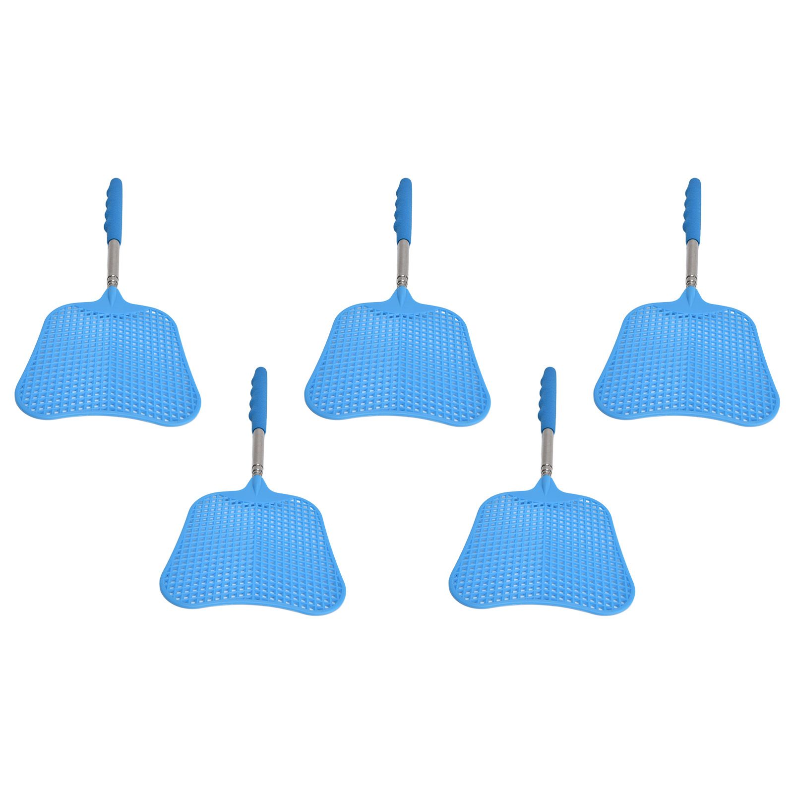 5Pcs Fly Swatter Blue Lightweight Flexible Convenient Thickened Fly Racket with Retractable Rod - Image 2