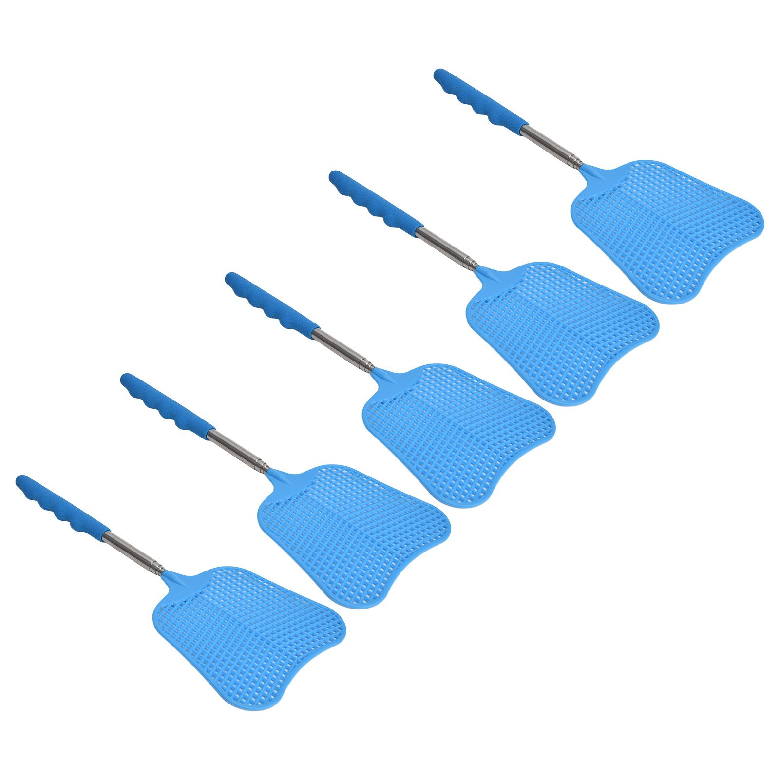 5Pcs Fly Swatter Blue Lightweight Flexible Convenient Thickened Fly Racket with Retractable Rod - Image 3