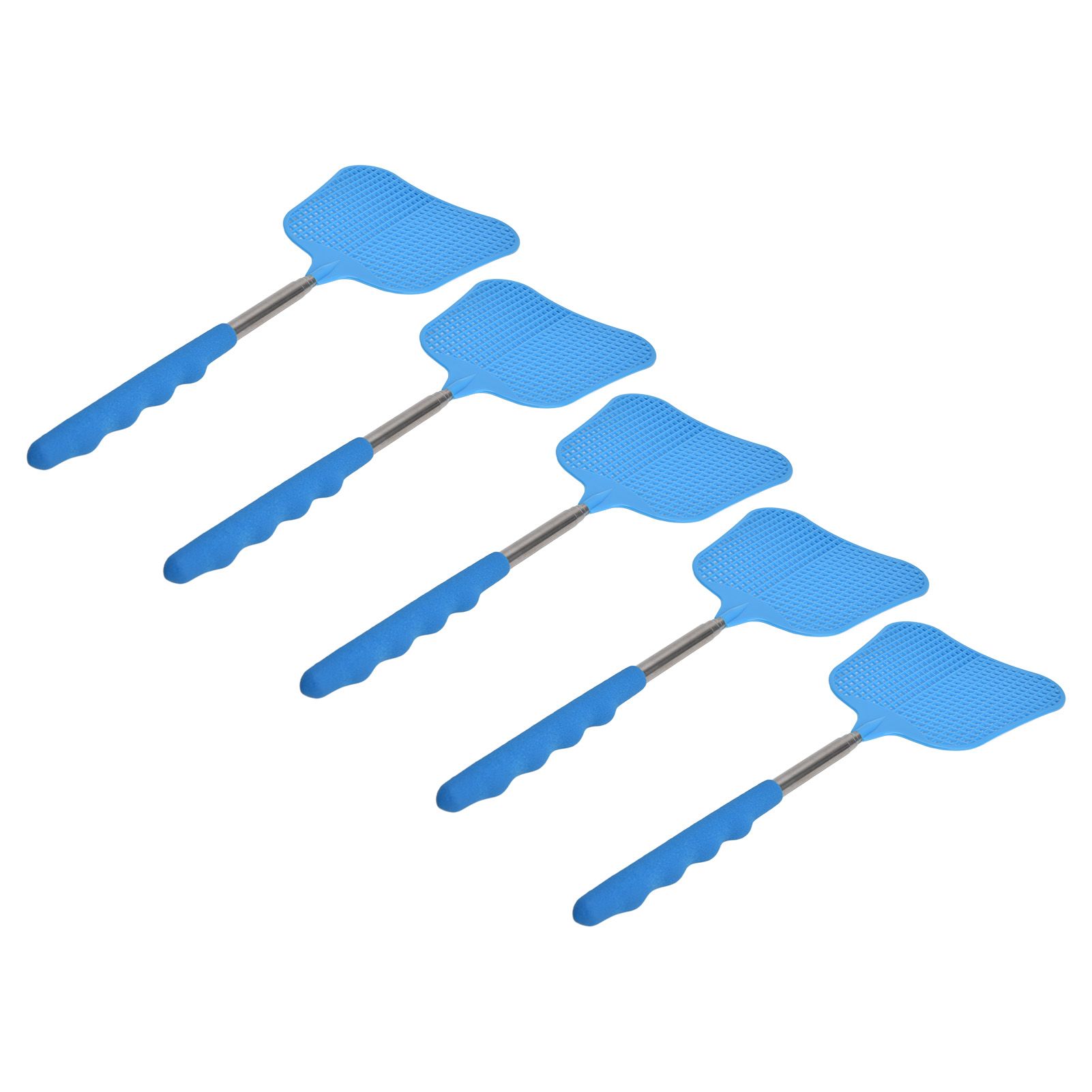 5Pcs Fly Swatter Blue Lightweight Flexible Convenient Thickened Fly Racket with Retractable Rod - Image 4