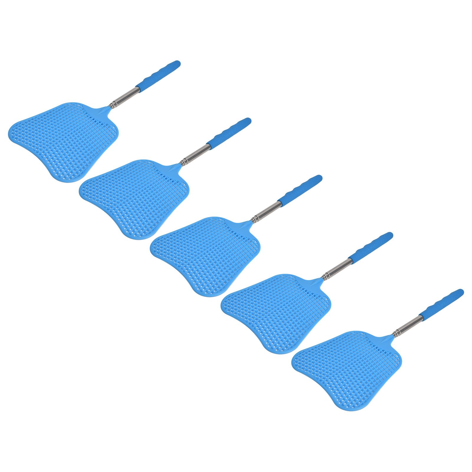 5Pcs Fly Swatter Blue Lightweight Flexible Convenient Thickened Fly Racket with Retractable Rod - Image 5