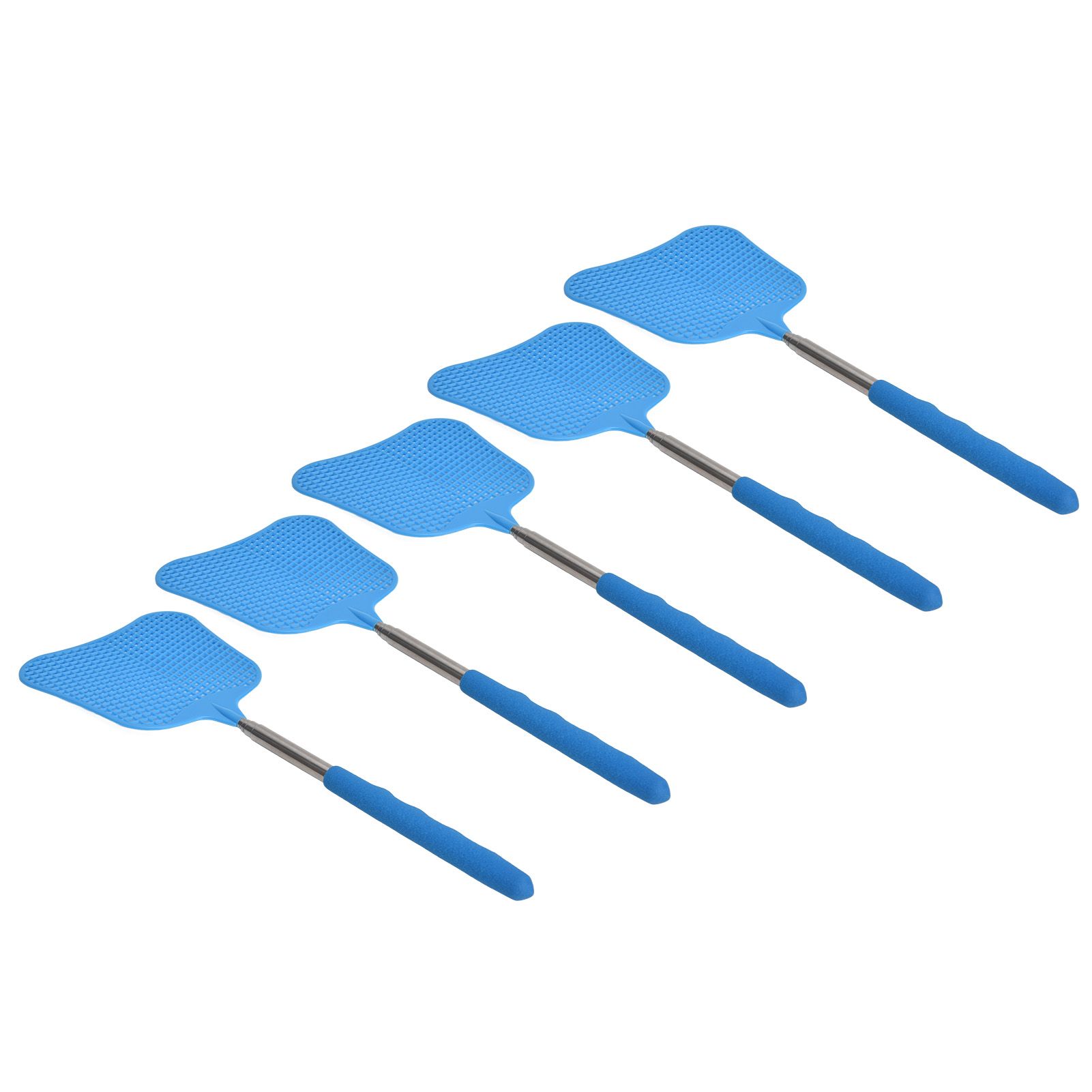 5Pcs Fly Swatter Blue Lightweight Flexible Convenient Thickened Fly Racket with Retractable Rod - Image 6