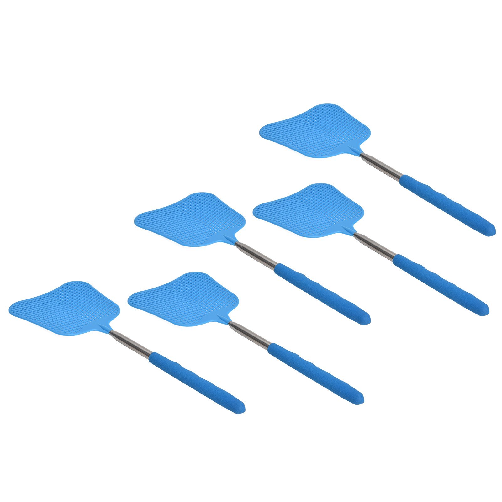 5Pcs Fly Swatter Blue Lightweight Flexible Convenient Thickened Fly Racket with Retractable Rod - Image 8