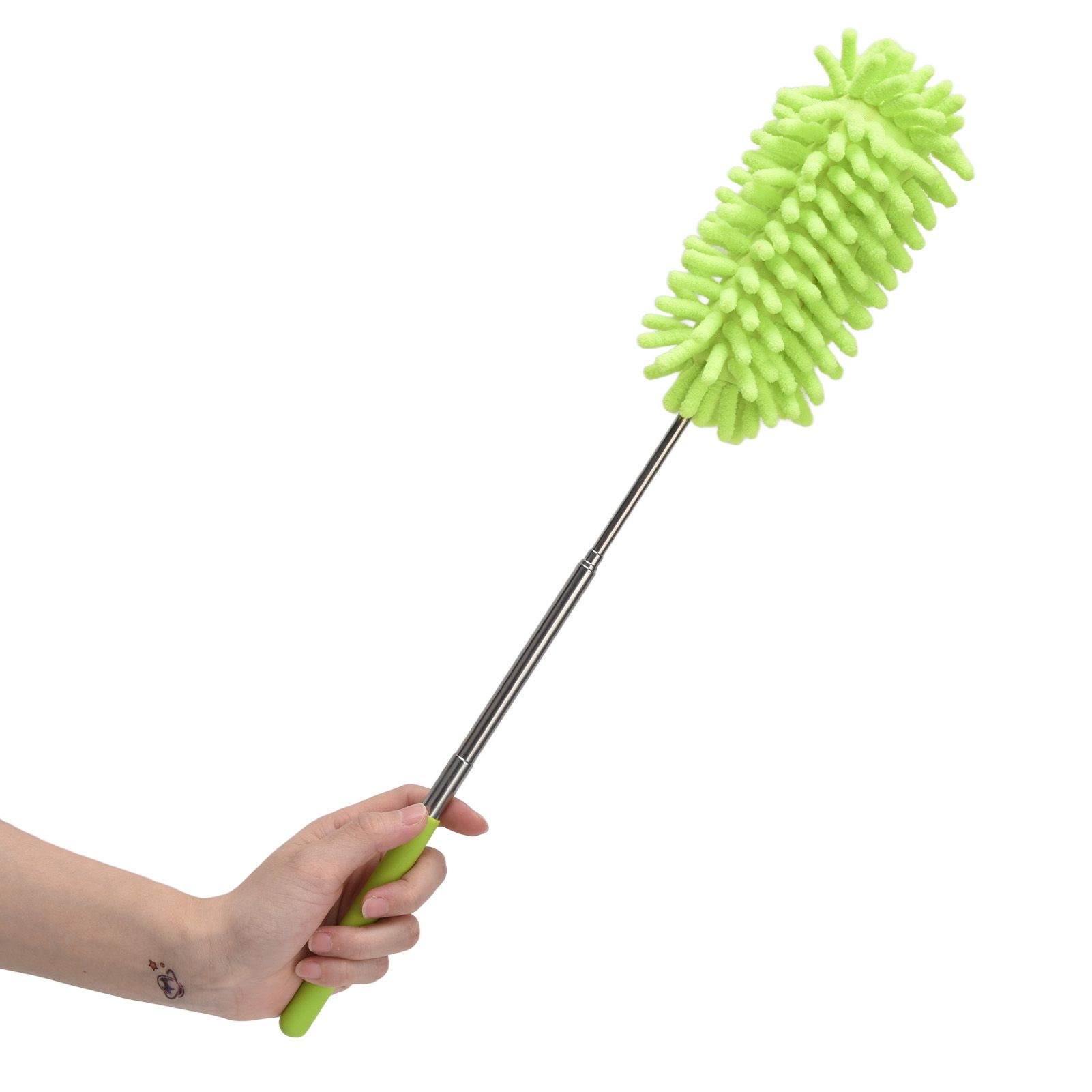 Telescopic Duster Handheld Dust Remover Stainless Steel for Floor Desk Cabinet Cupboard Cleaning Green - Image 7