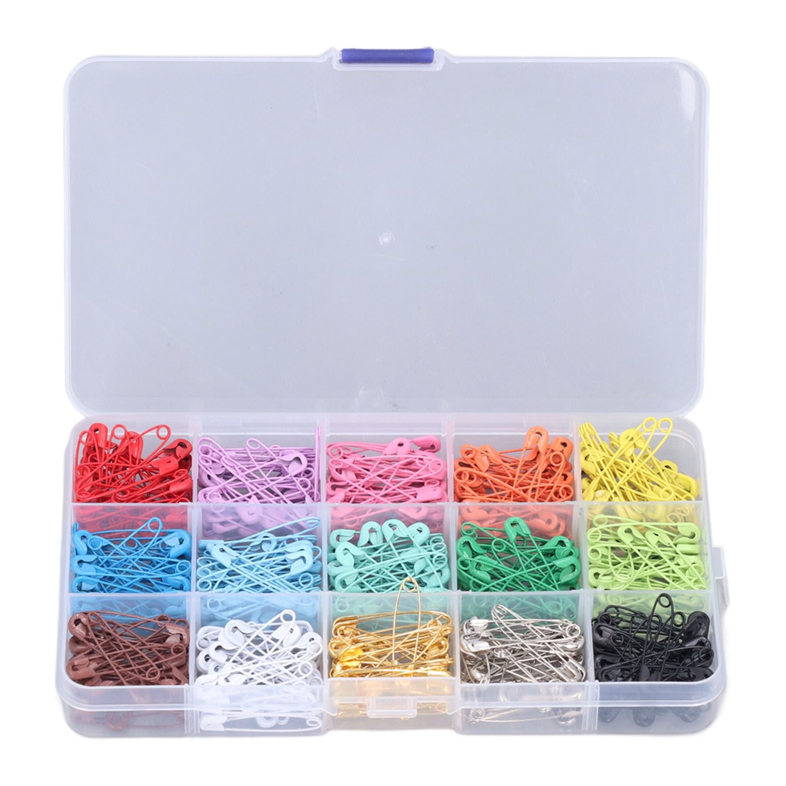Safety Pins DIY Making Reliable Locking Design Glossy Bright Small Compact Sewing Accessories for Art Project15 Colors 300 Pcs/Box - Image 1