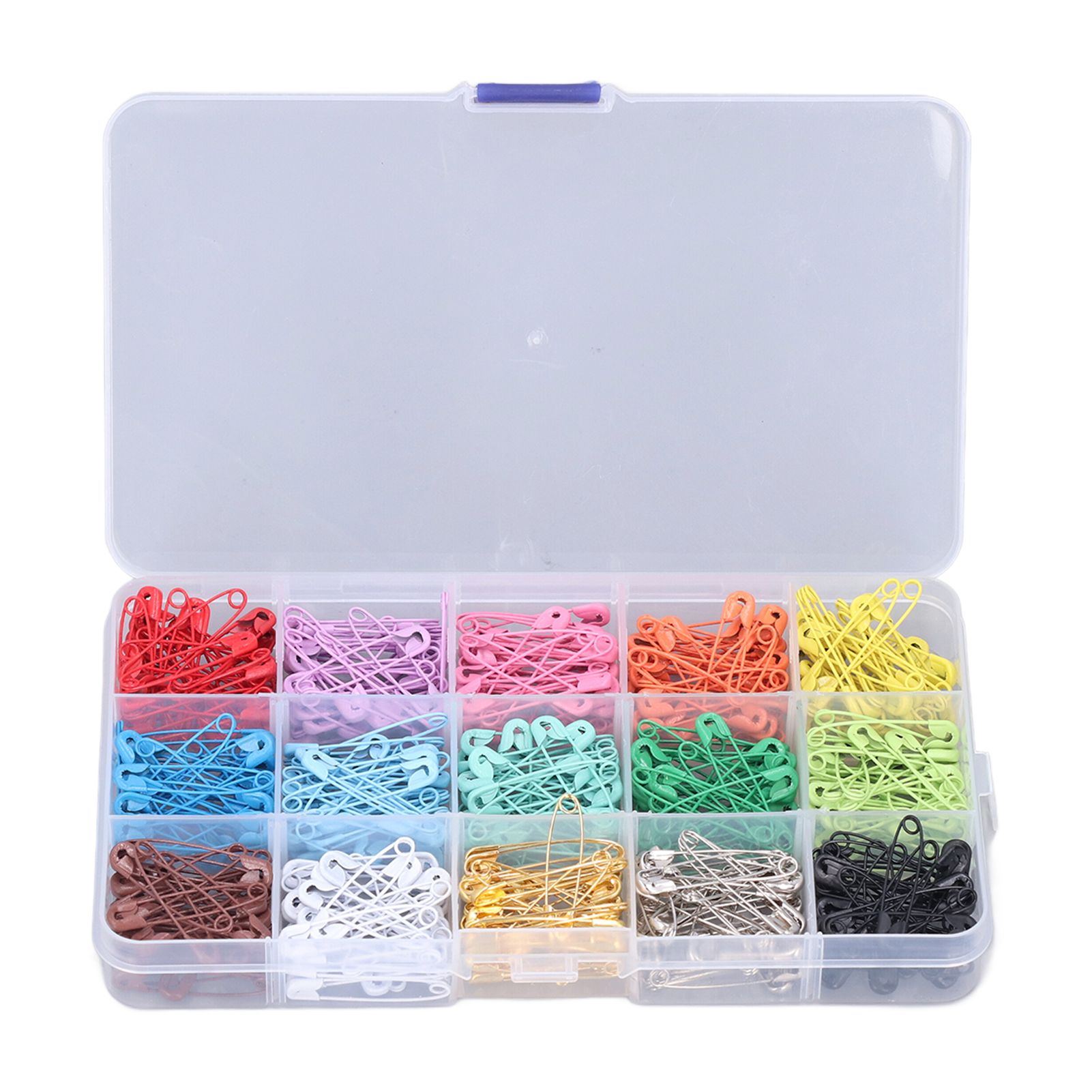 Safety Pins DIY Making Reliable Locking Design Glossy Bright Small Compact Sewing Accessories for Art Project15 Colors 450 Pcs/Box - Image 1