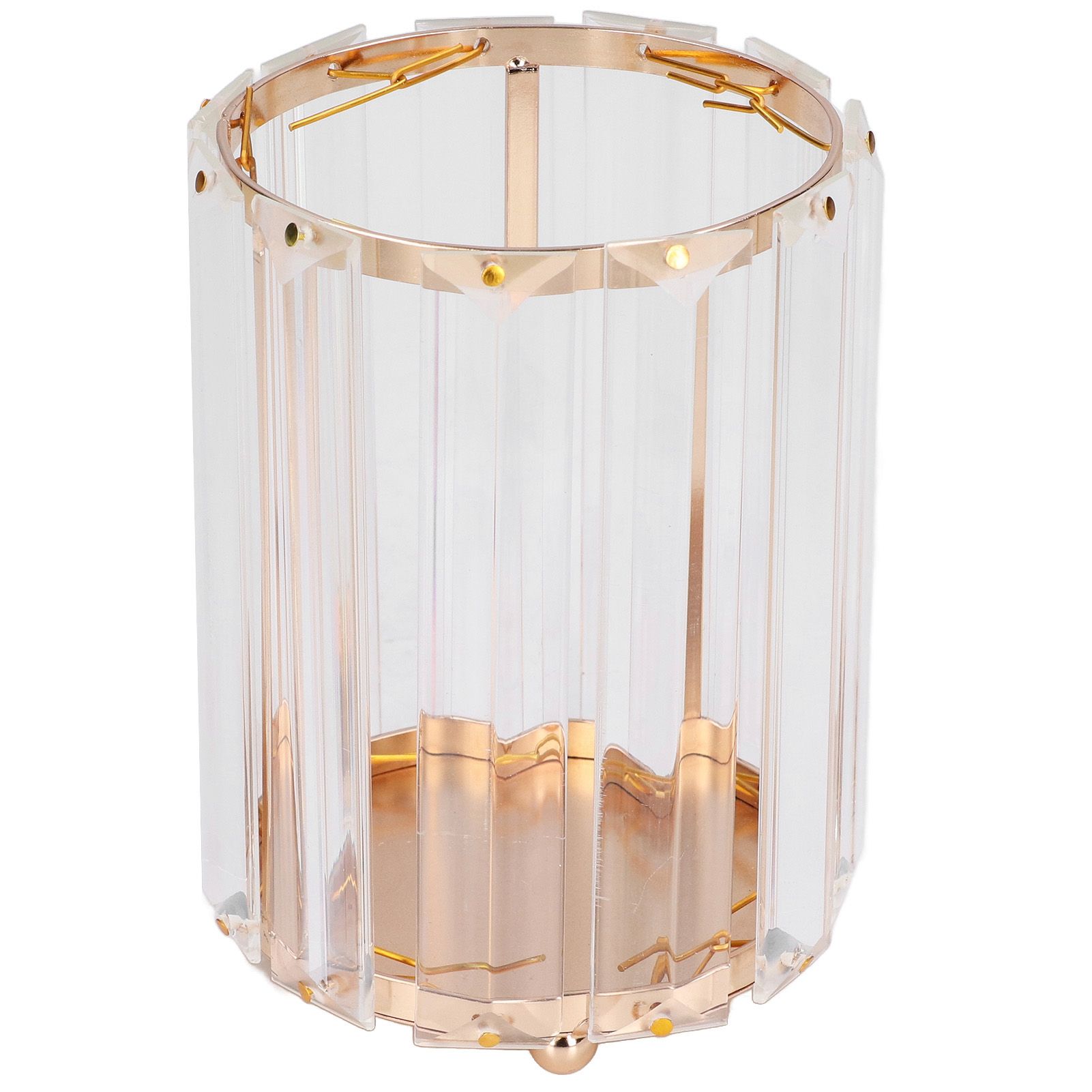 Cosmetic Brush Holder Transparent Glass Round Decorative Desktop Pen Storage Organizer BoxGold - Image 1