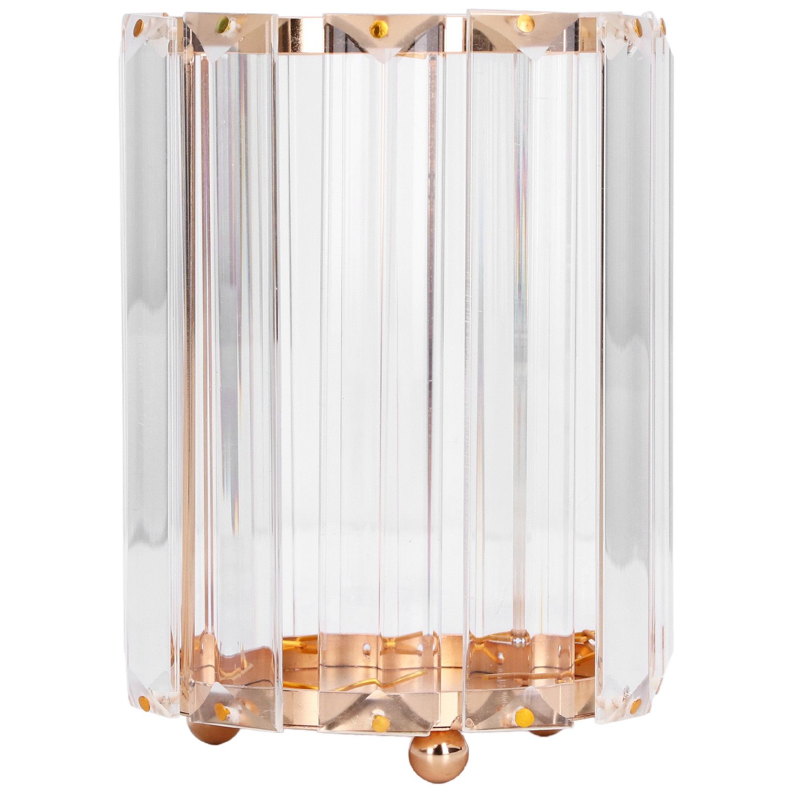 Cosmetic Brush Holder Transparent Glass Round Decorative Desktop Pen Storage Organizer BoxGold - Image 6
