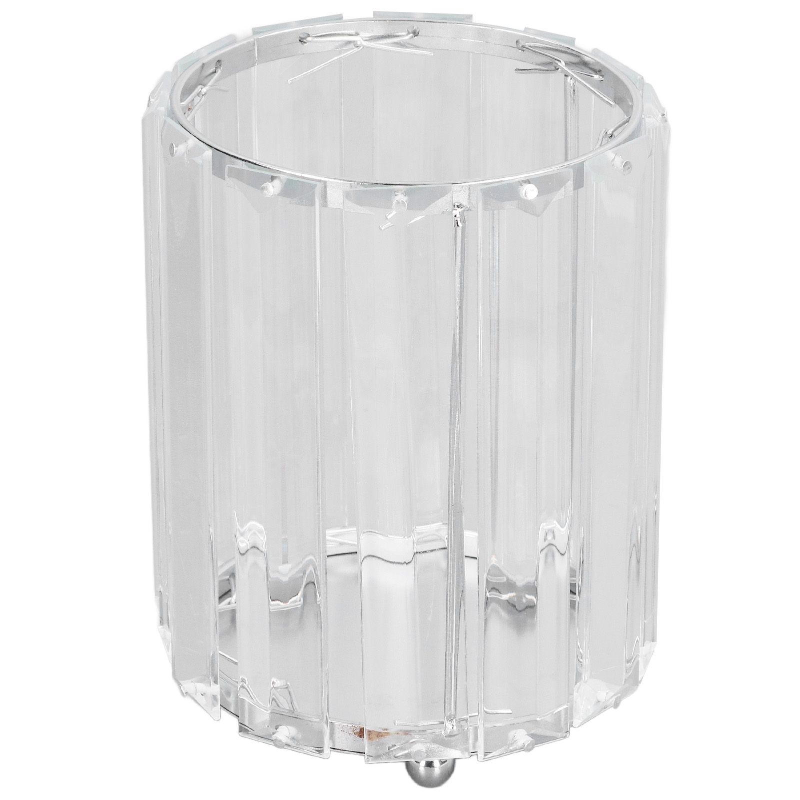Cosmetic Brush Holder Transparent Glass Round Decorative Desktop Pen Storage Organizer BoxSilver - Image 1