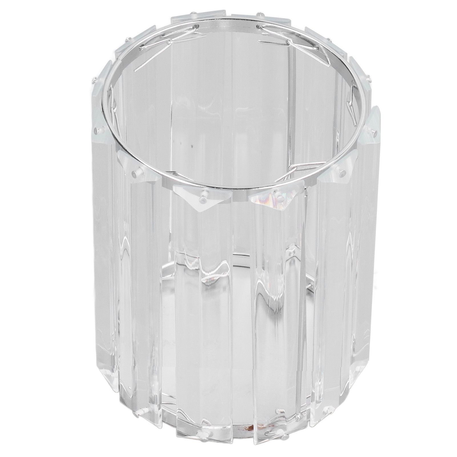 Cosmetic Brush Holder Transparent Glass Round Decorative Desktop Pen Storage Organizer BoxSilver - Image 3
