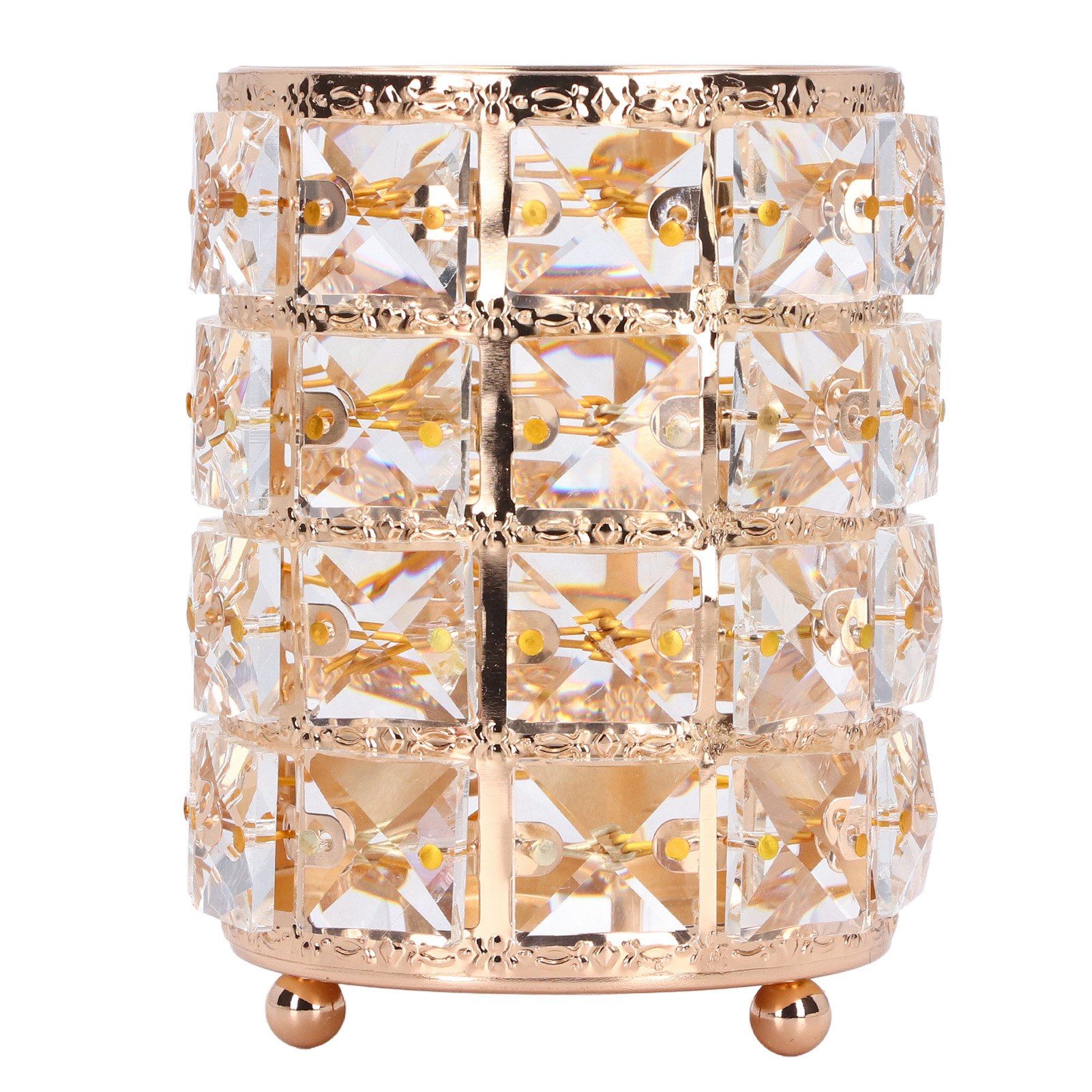 Crystal Makeup Brush Holder European Style Rounded Crystal Glass Cosmetic OrganizerGold - Image 1