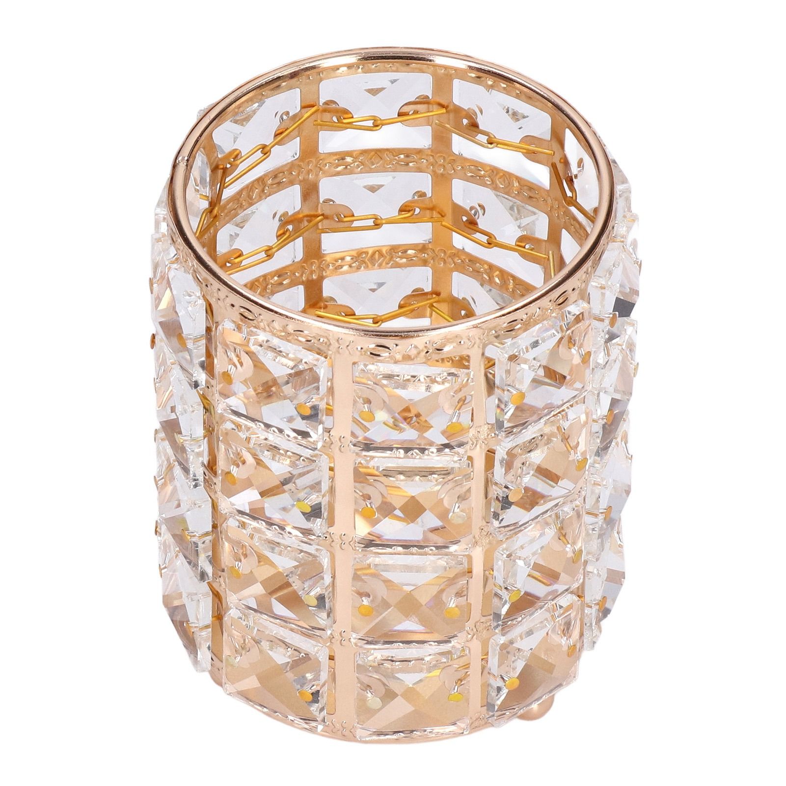 Crystal Makeup Brush Holder European Style Rounded Crystal Glass Cosmetic OrganizerGold - Image 3