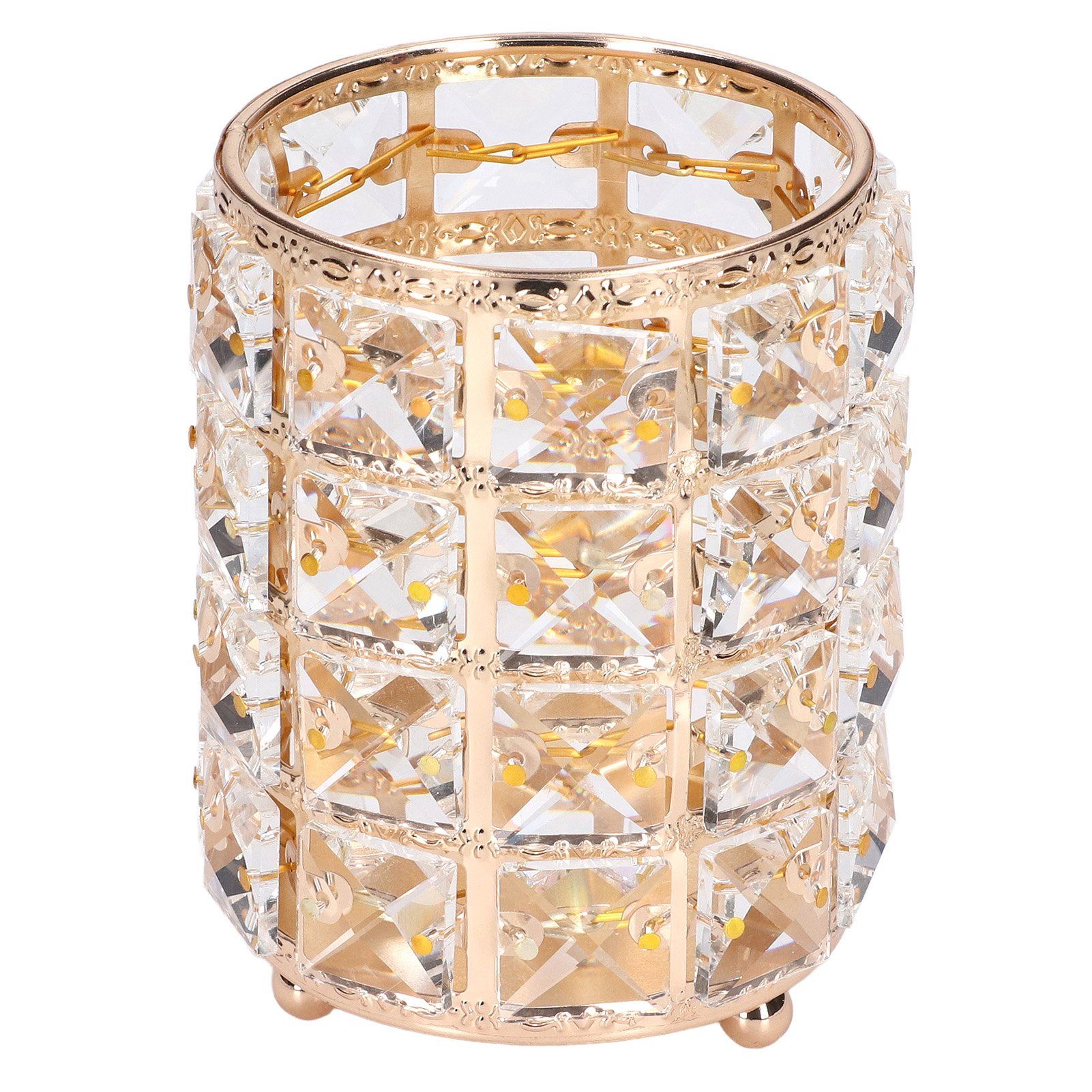 Crystal Makeup Brush Holder European Style Rounded Crystal Glass Cosmetic OrganizerGold - Image 4