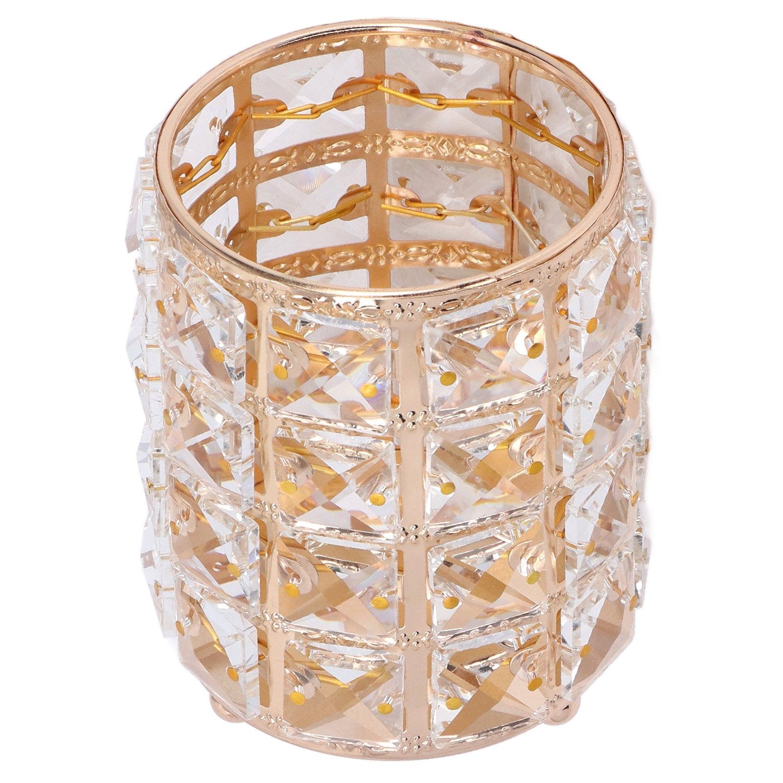 Crystal Makeup Brush Holder European Style Rounded Crystal Glass Cosmetic OrganizerGold - Image 5