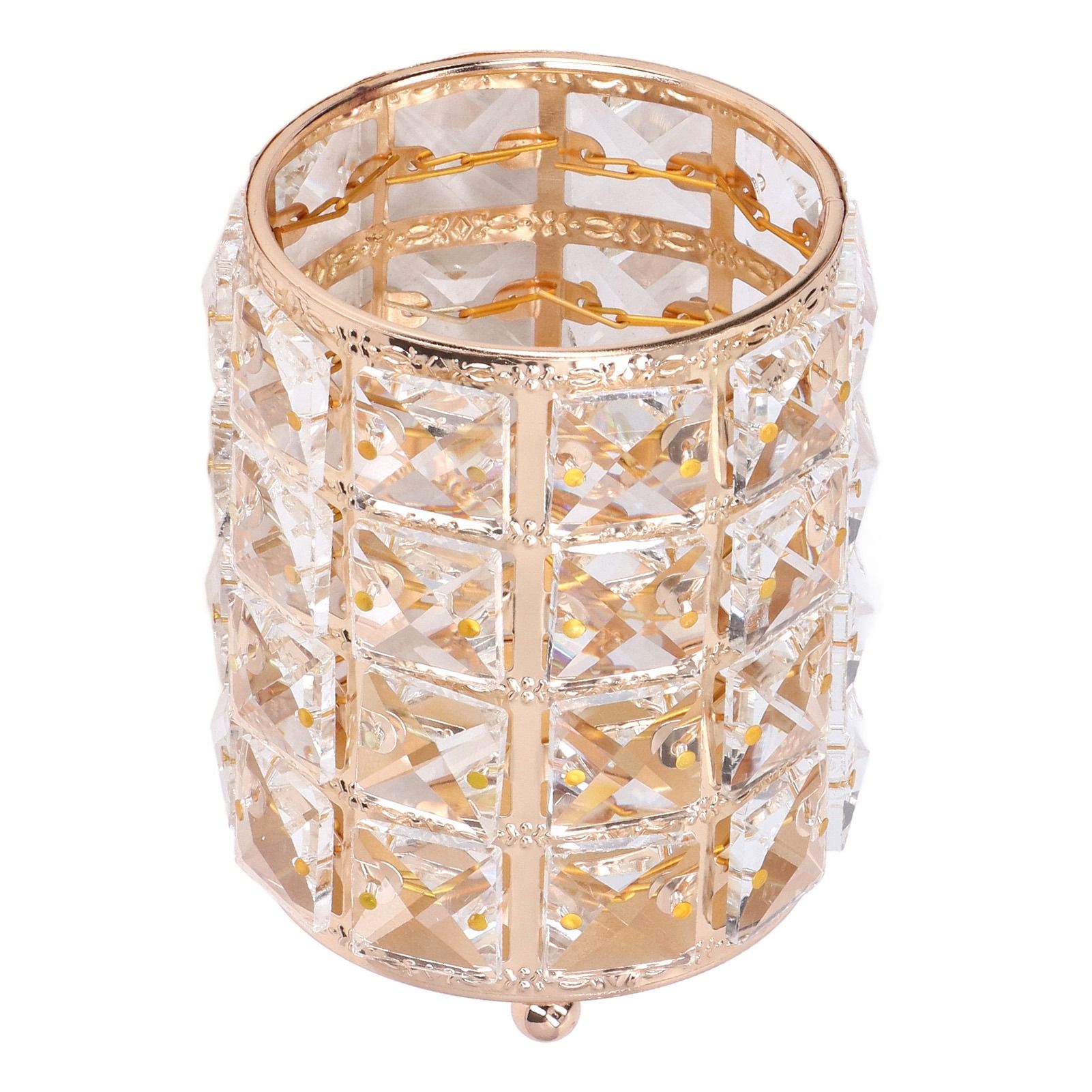 Crystal Makeup Brush Holder European Style Rounded Crystal Glass Cosmetic OrganizerGold - Image 8
