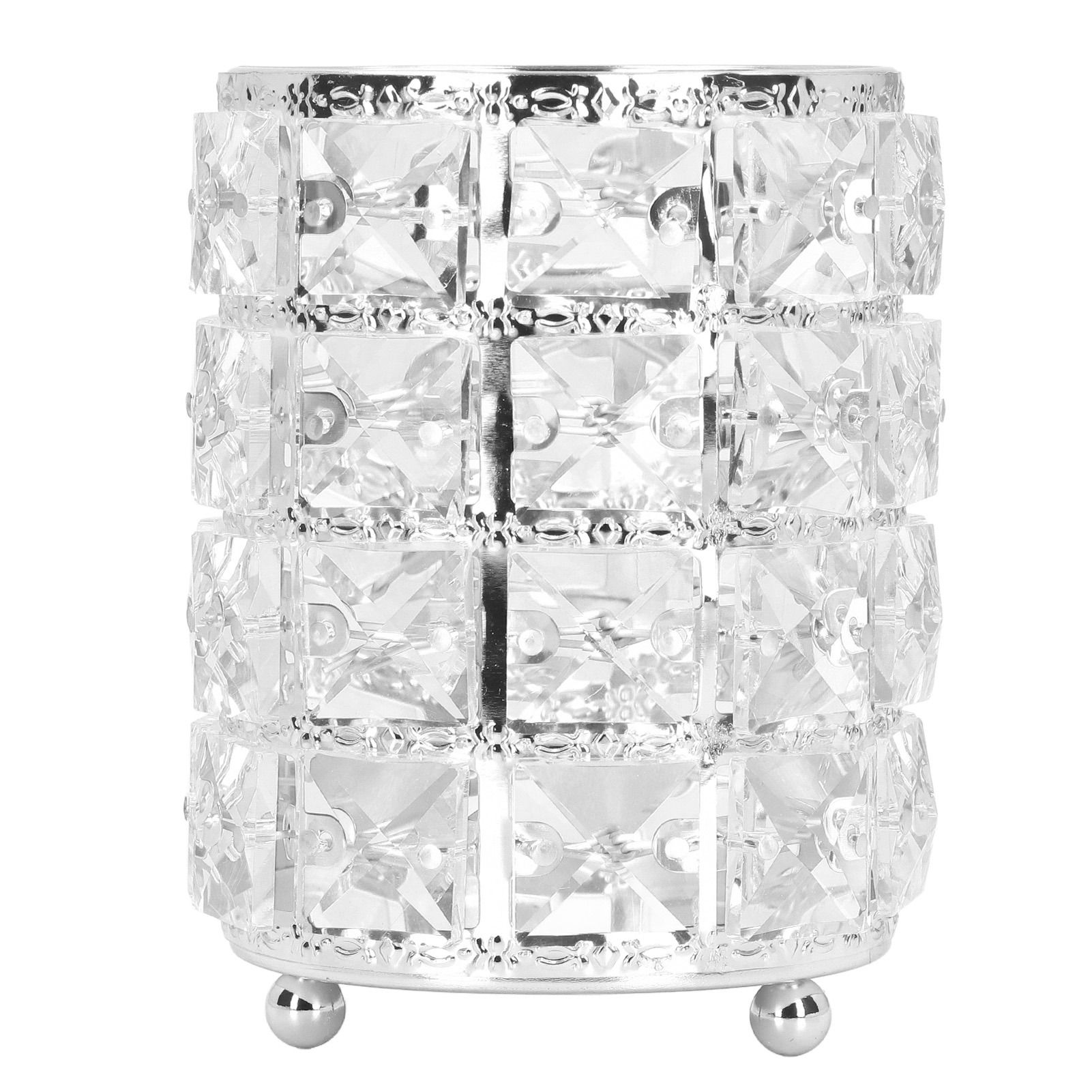 Crystal Makeup Brush Holder European Style Rounded Crystal Glass Cosmetic OrganizerSilver - Image 1