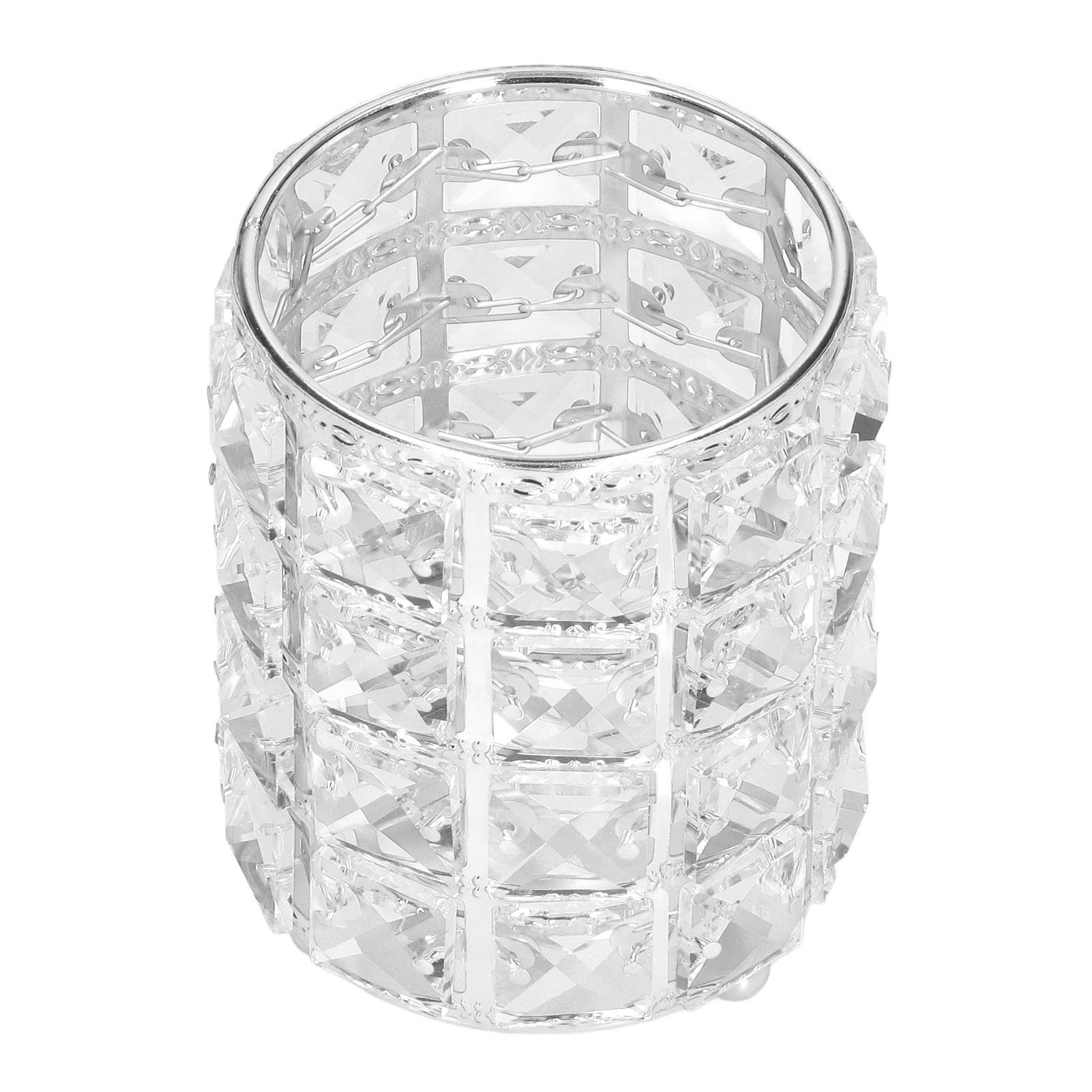 Crystal Makeup Brush Holder European Style Rounded Crystal Glass Cosmetic OrganizerSilver - Image 3