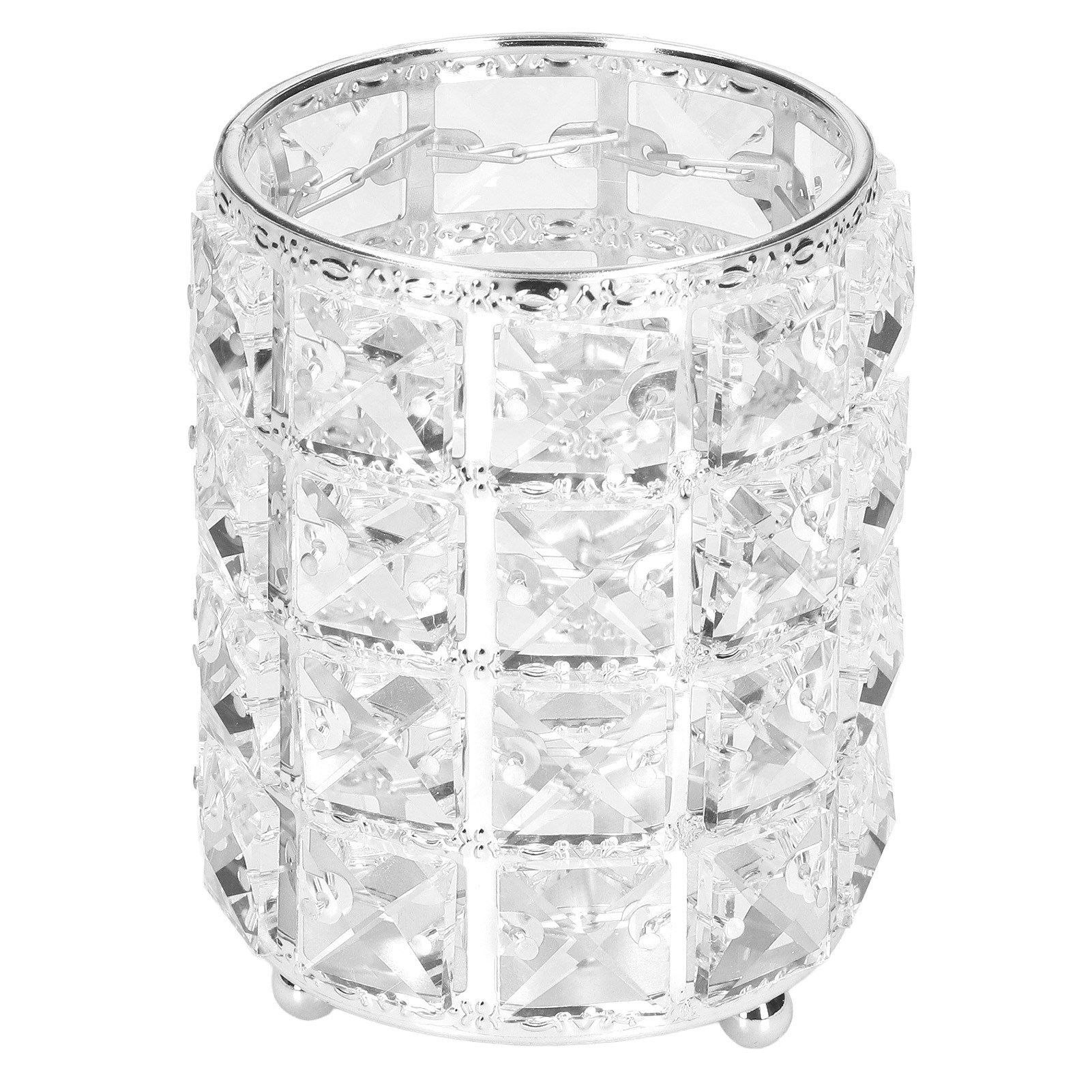 Crystal Makeup Brush Holder European Style Rounded Crystal Glass Cosmetic OrganizerSilver - Image 4