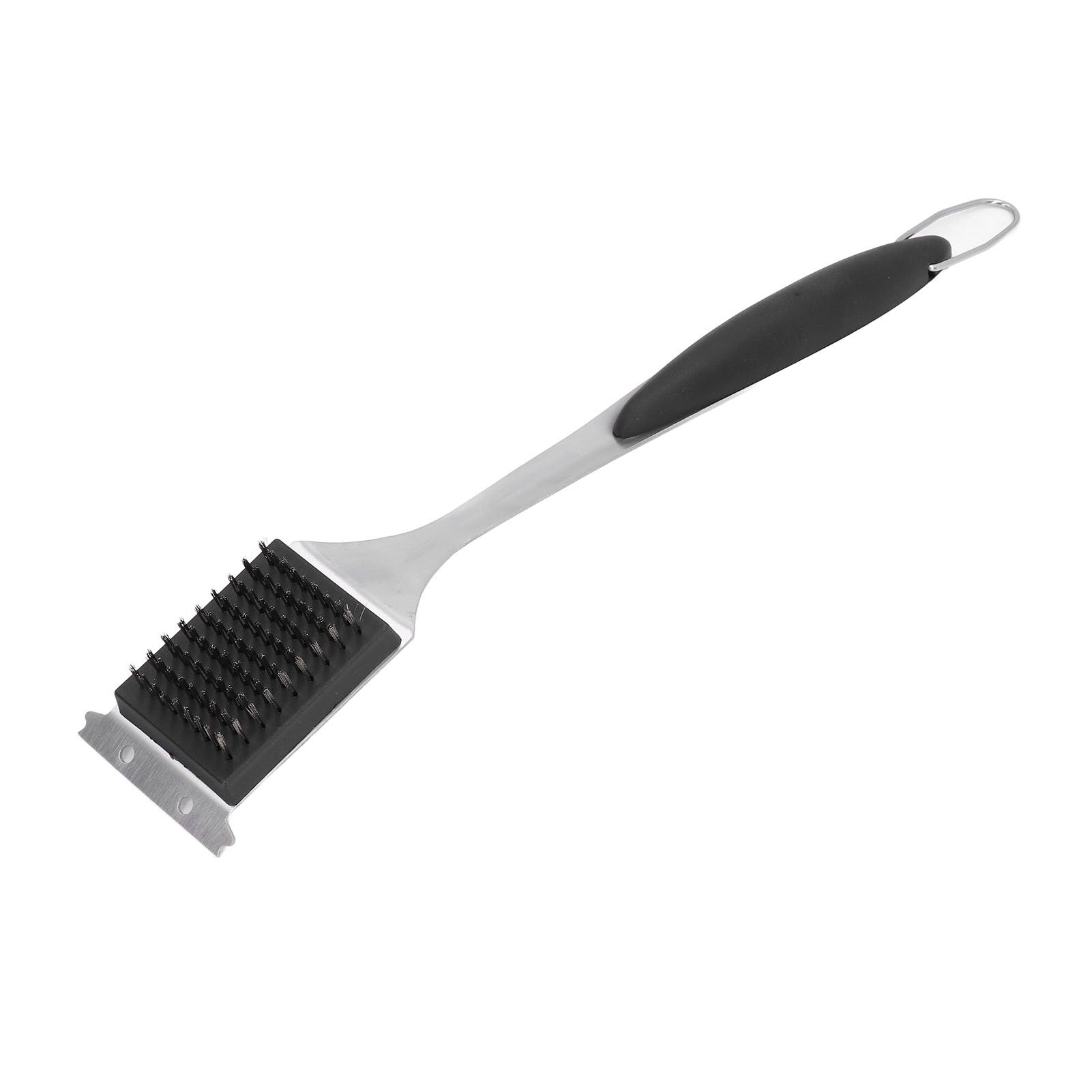 Barbecue Grill Brush Scraper Long Handle Stainless Steel Silver No Scratch Cleaning Portable for BBQ Grilling - Image 1
