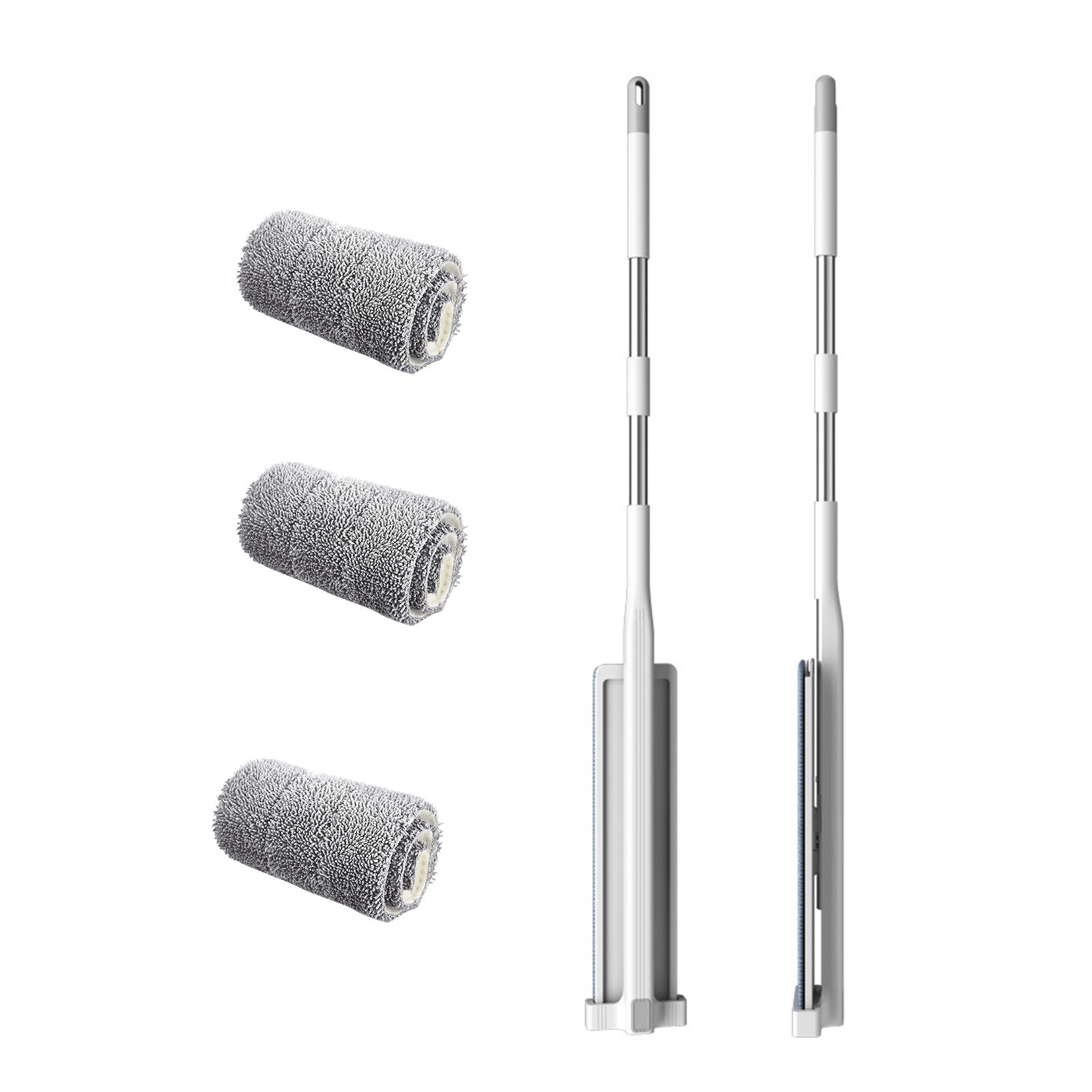 Microfiber Flat Mop Hand Wash Free Long Handle Large Flat Mop Dry Wet Use Floor Cleaning Tool White 36 Plate Set with 3 Cloth - Image 1