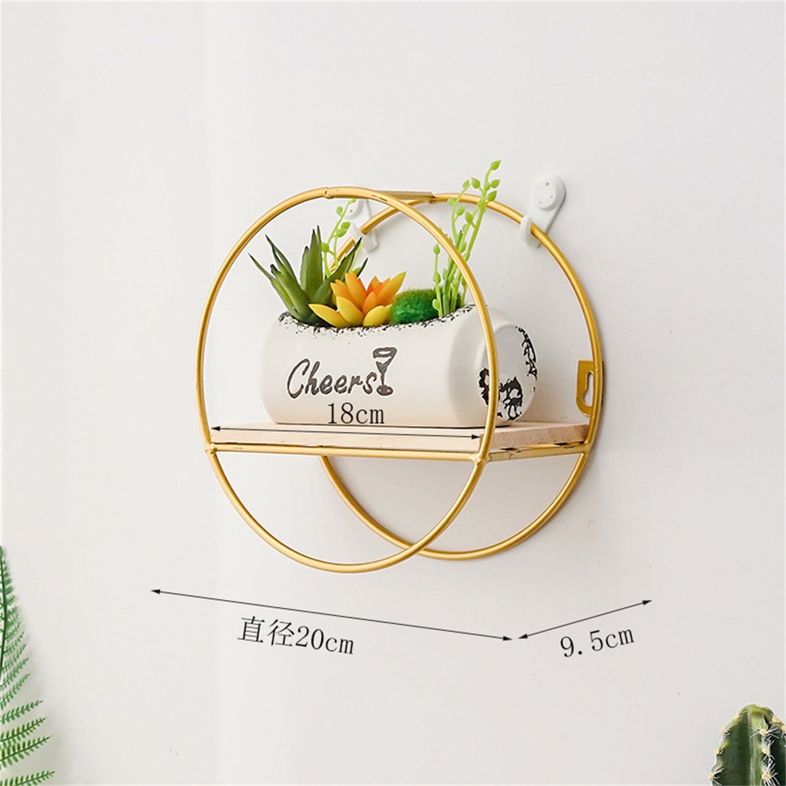 Wooden Iron Wall Shelf Living Room Kitchen Bathroom Elegant Exquisite Wall Mounted Storage Shelf Round Golden - Image 2