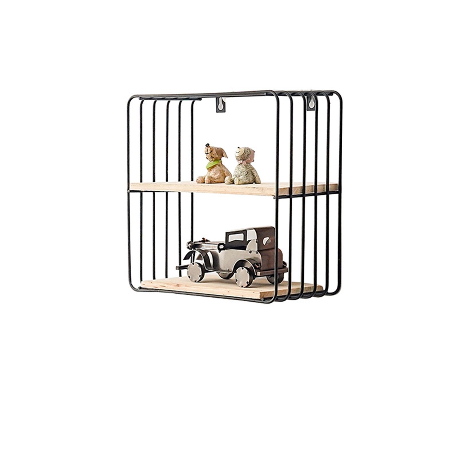Wooden Iron Wall Shelf Living Room Kitchen Bathroom Elegant Exquisite Wall Mounted Storage Shelf Square Double Layer Black - Image 1