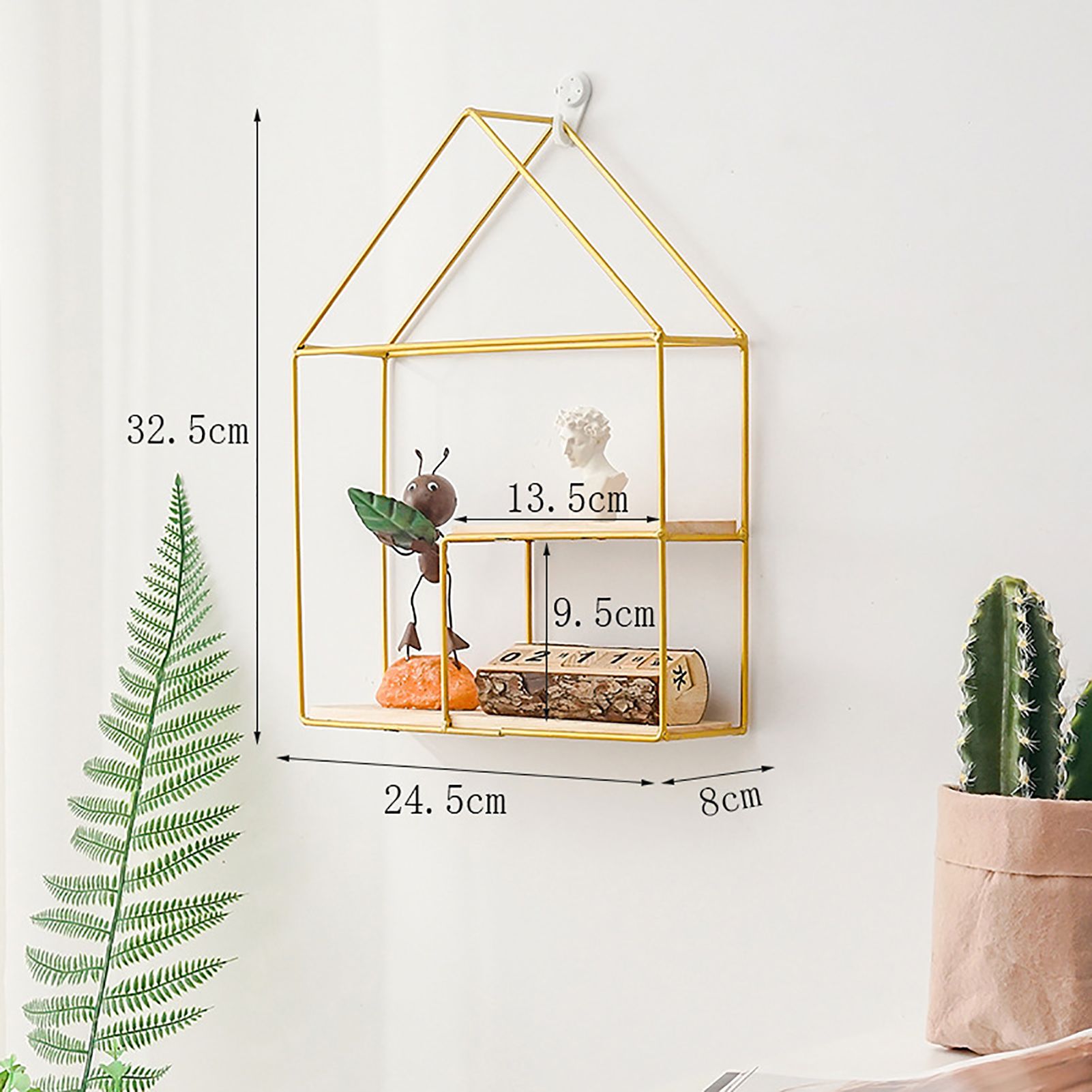 Wooden Iron Wall Shelf Living Room Kitchen Bathroom Elegant Exquisite Wall Mounted Storage Shelf Cabin Double Layer Golden - Image 2