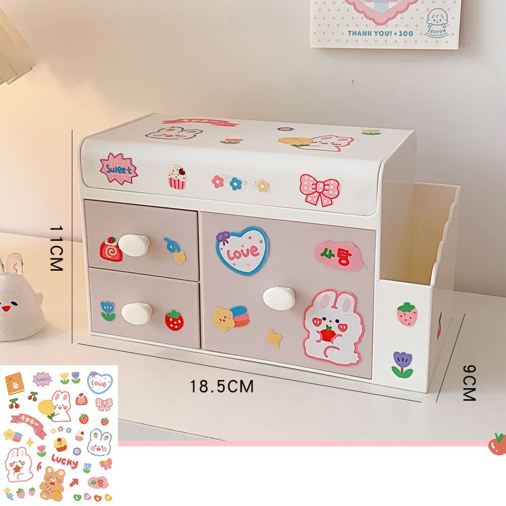 Desktop Storage Box Cute Plastic Drawer Desktop Storage Box Large Capacity Cosmetic Box for Office Home Light Pink - Image 1