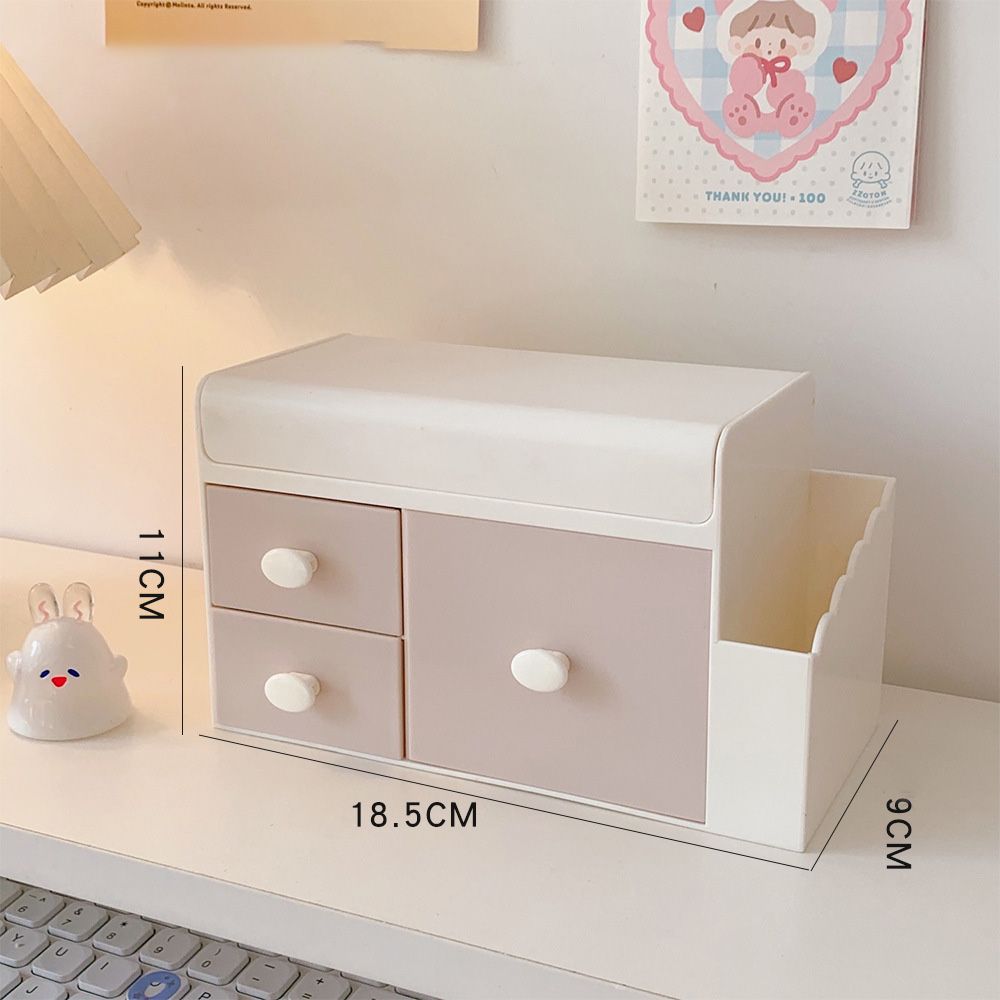 Desktop Storage Box Cute Plastic Drawer Desktop Storage Box Large Capacity Cosmetic Box for Office Home Light Pink - Image 3